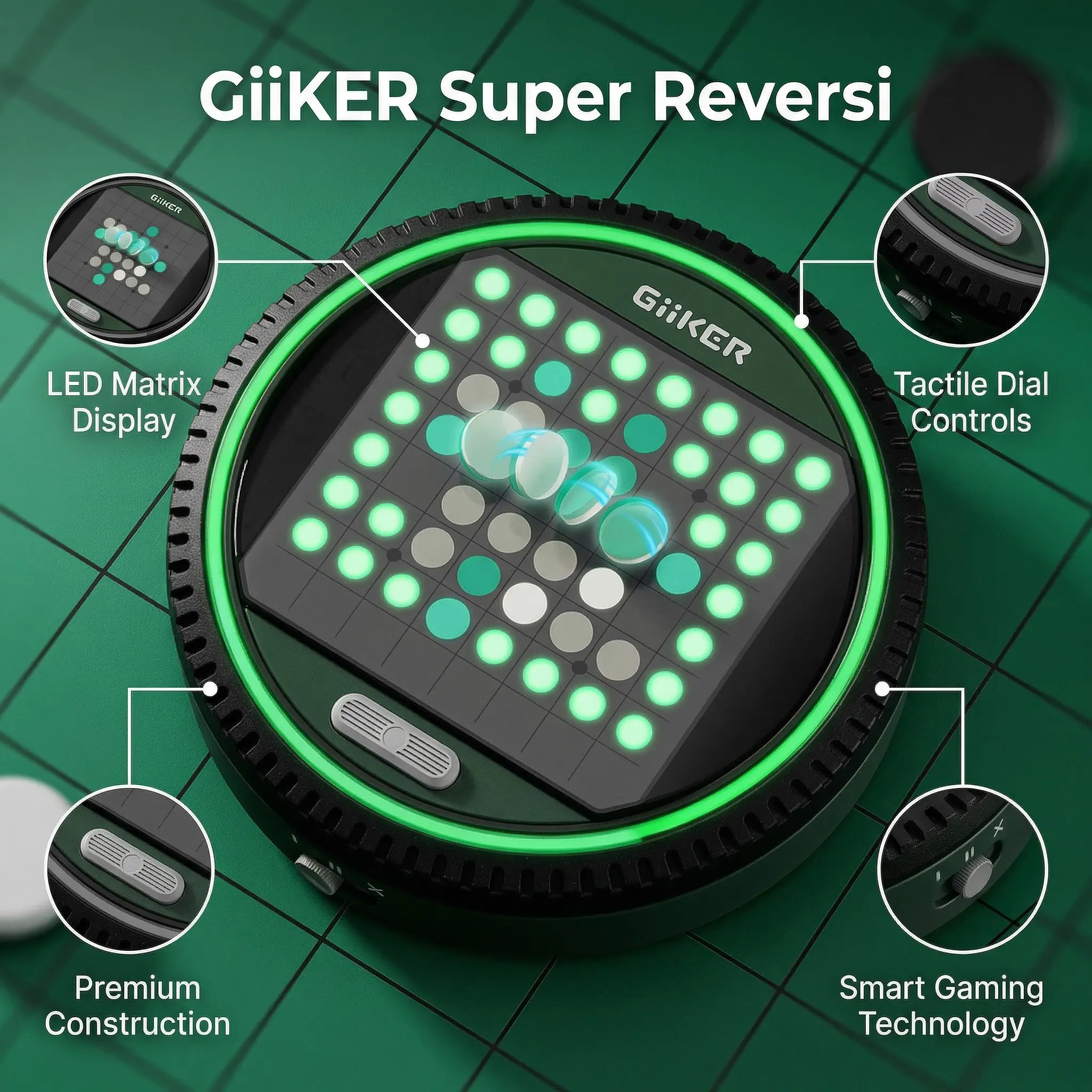 GiiKER Super Reversi: Handheld Electronic Strategy Game with Smart AI & Tactile Dial 11 LED Matrix Display Real-Time Scoring