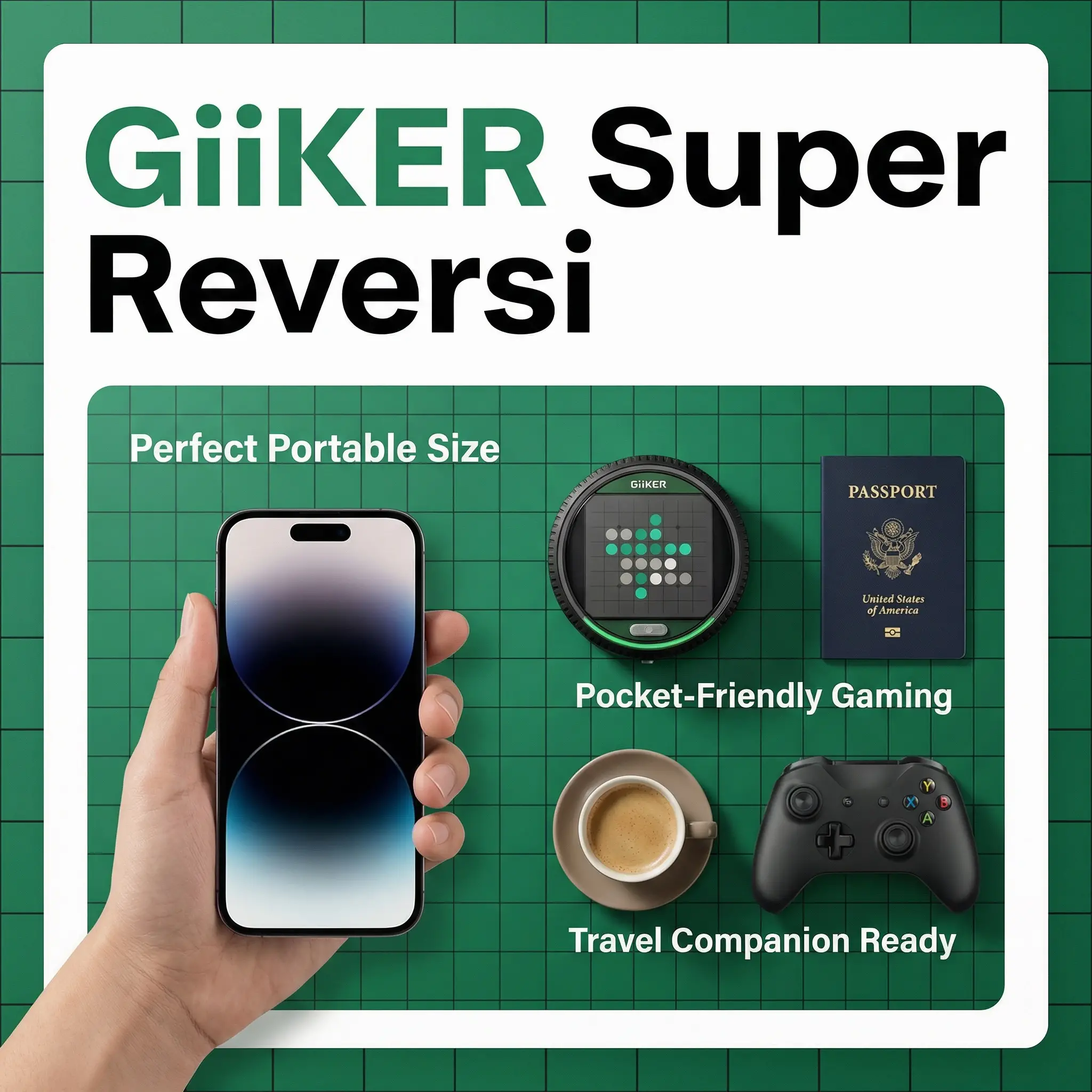 GiiKER Super Reversi: Handheld Electronic Strategy Game with Smart AI & Tactile Dial 13 Portable Travel-Friendly Design
