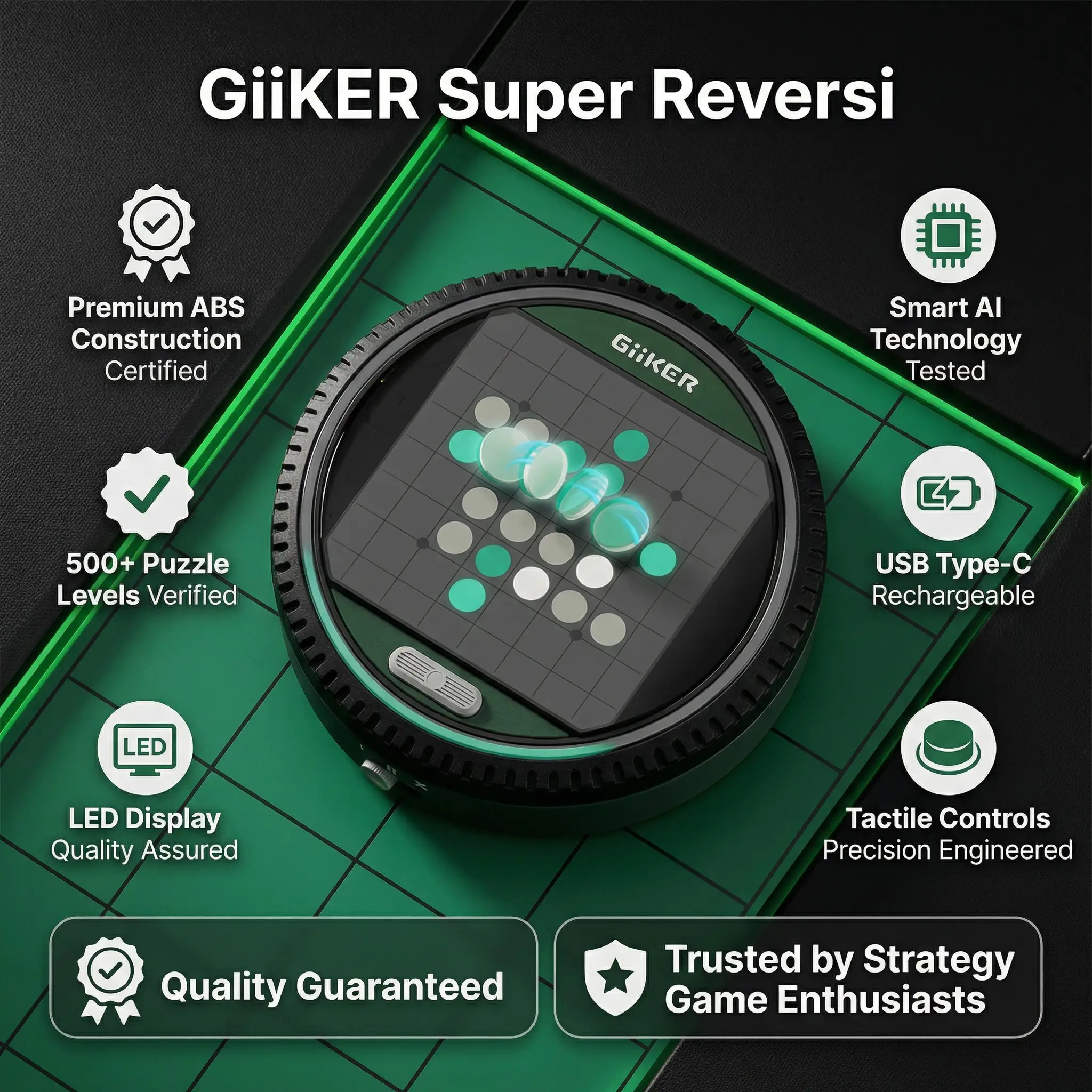 GiiKER Super Reversi: Handheld Electronic Strategy Game with Smart AI & Tactile Dial 12 Smart AI Adaptive Difficulty