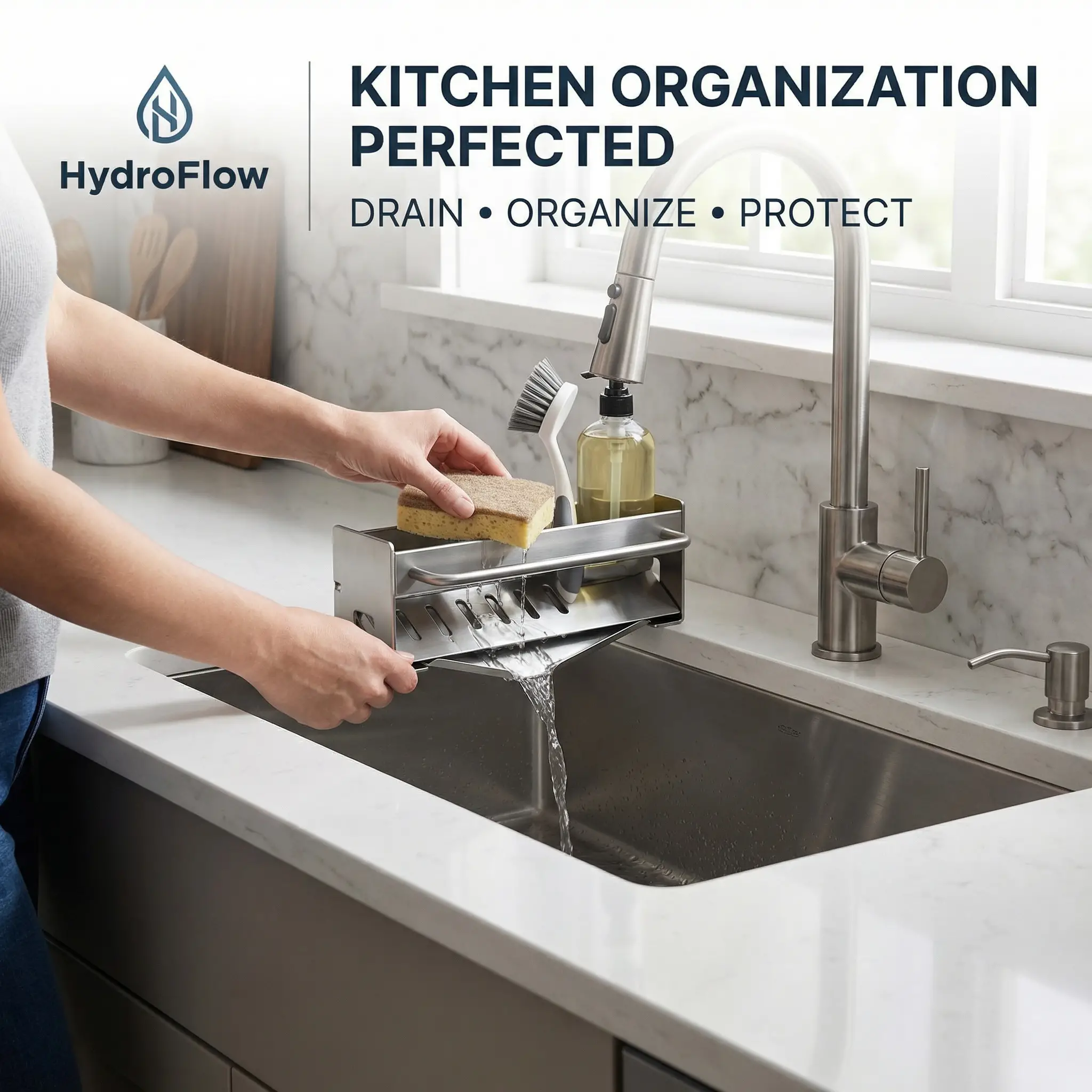 HydroFlow Self-Draining Kitchen Sink Caddy & Countertop Organizer 11 HydroFlow Self Draining Kitchen Sink Caddy00002