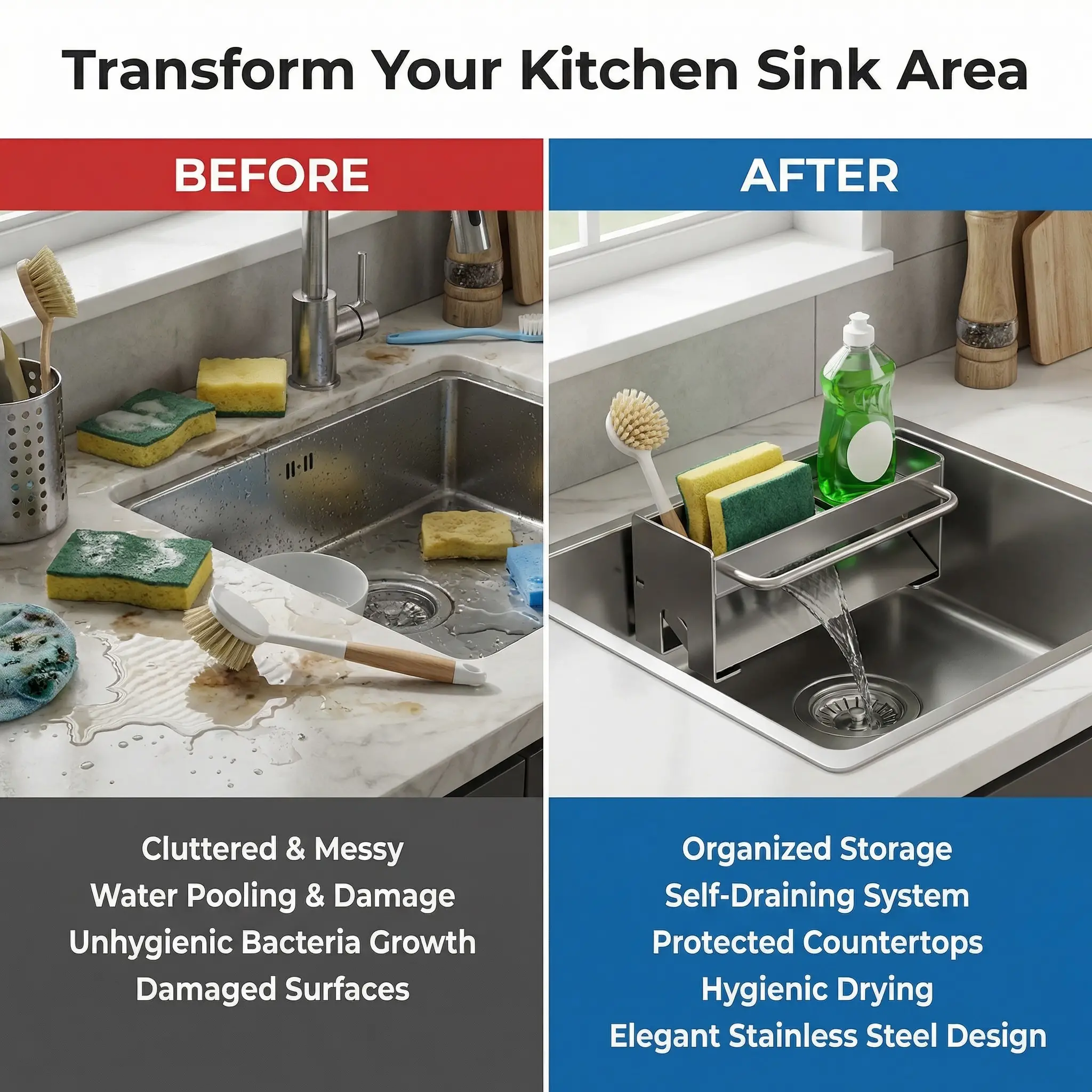 HydroFlow Self-Draining Kitchen Sink Caddy & Countertop Organizer 13 HydroFlow Self Draining Kitchen Sink Caddy00004