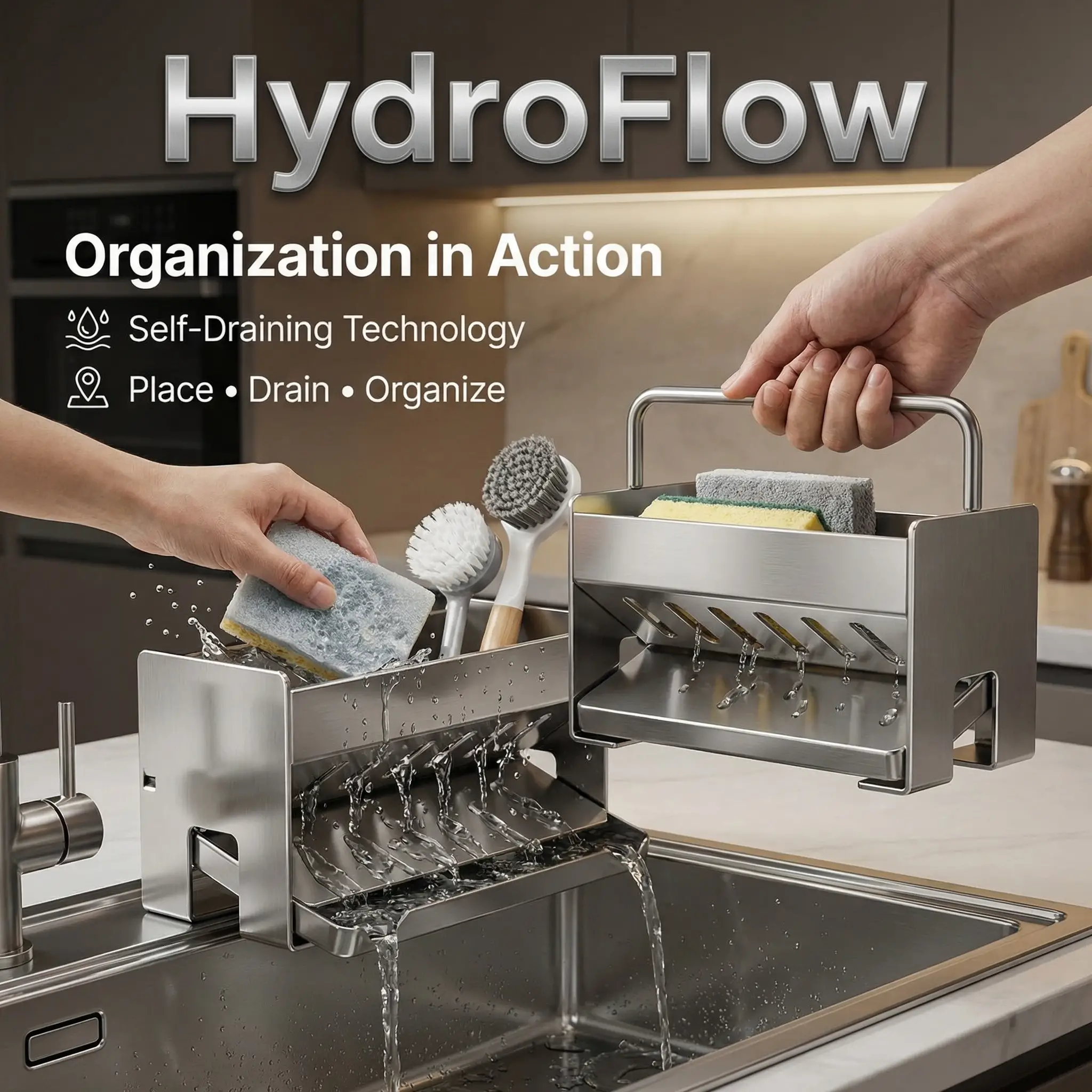 HydroFlow Self-Draining Kitchen Sink Caddy & Countertop Organizer 16 HydroFlow Self Draining Kitchen Sink Caddy00007