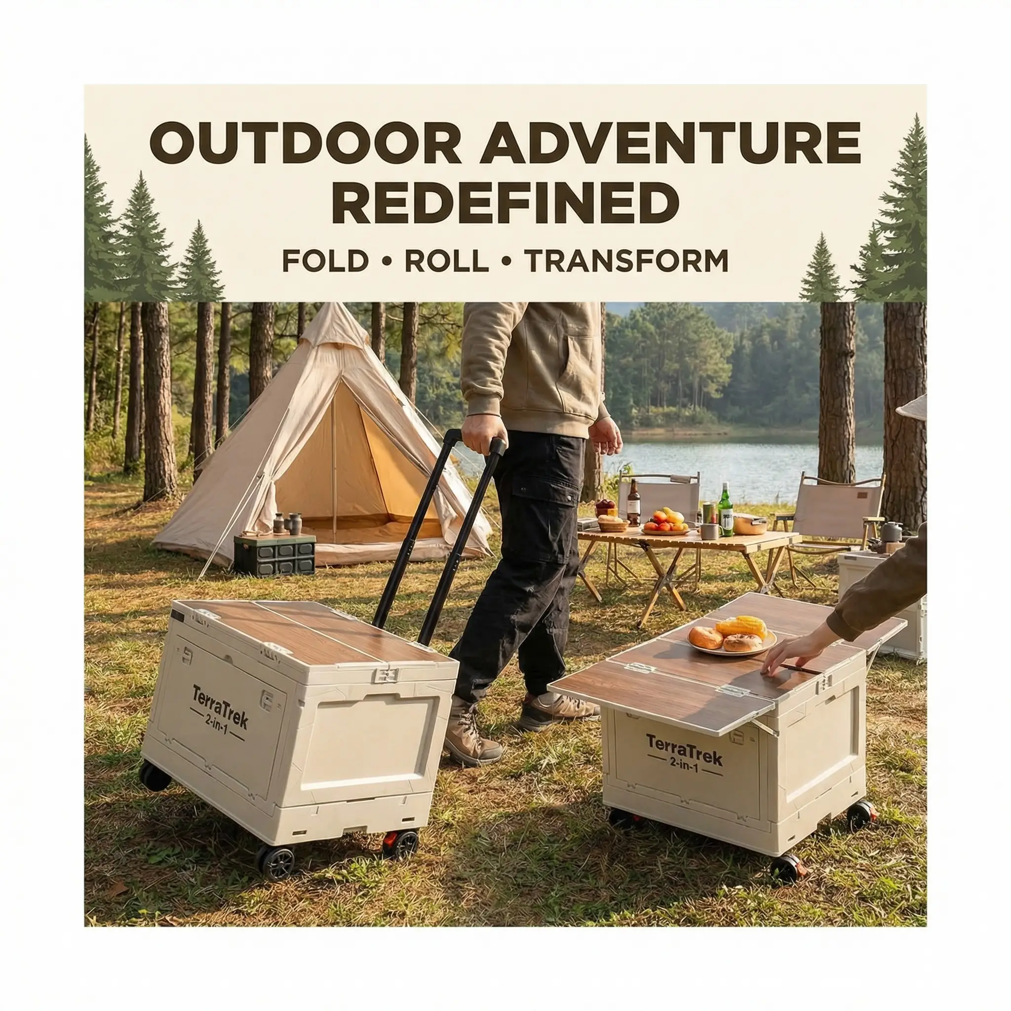 The TerraTrek 2-in-1 Mobile Camping Station & Folding Storage Box 15 feature overview