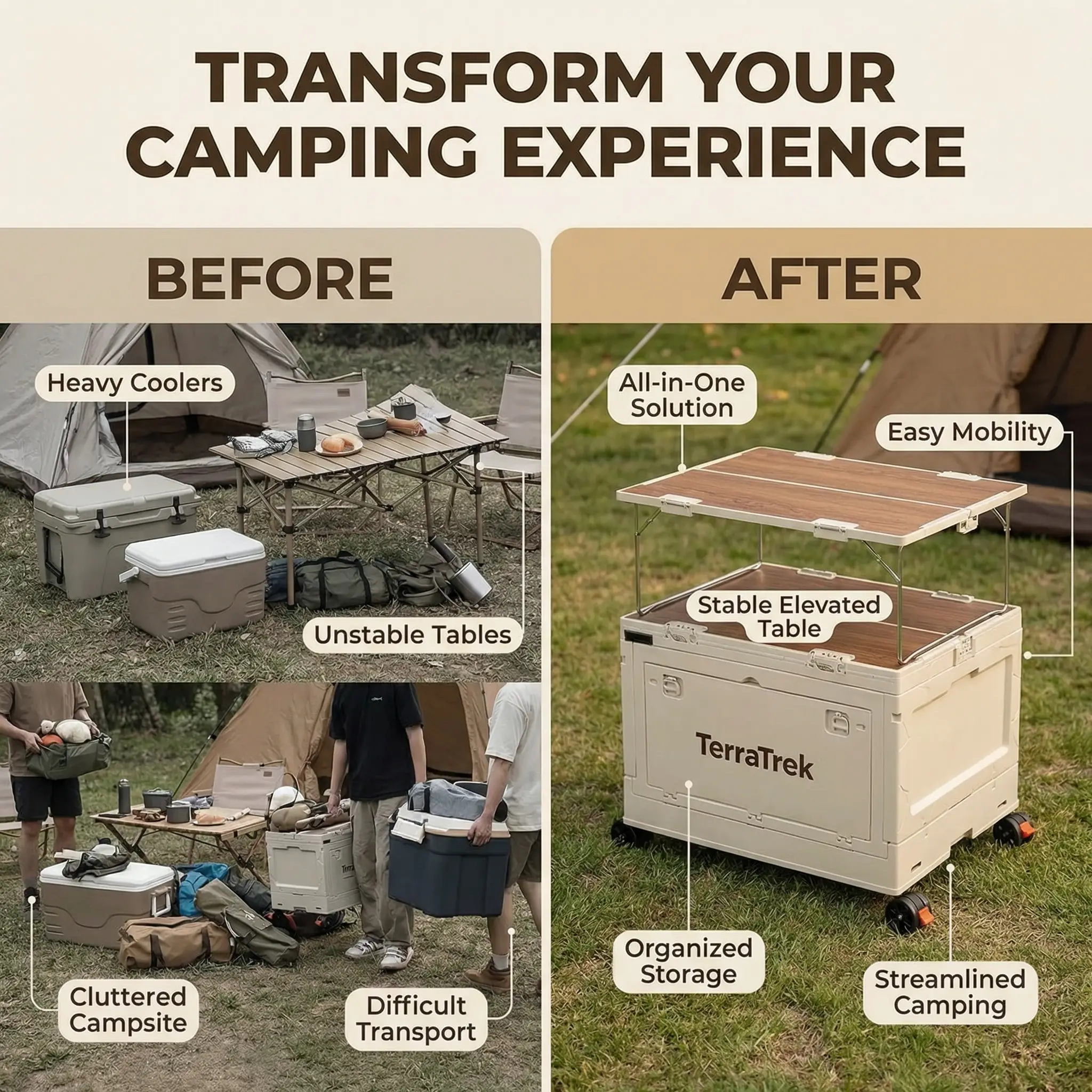 The TerraTrek 2-in-1 Mobile Camping Station & Folding Storage Box 16 From Car Boot to Camp Kitchen in Minutes