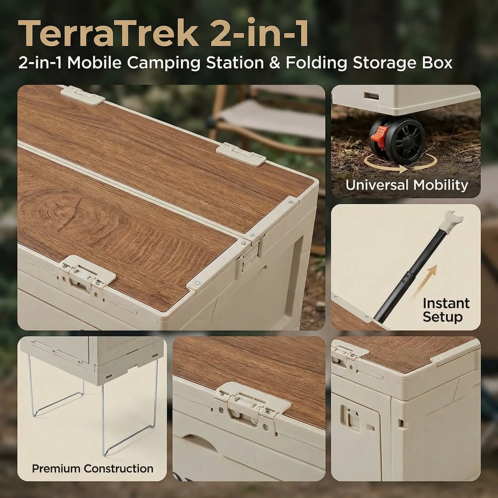 The TerraTrek 2-in-1 Mobile Camping Station & Folding Storage Box 12 50L Storage Capacity