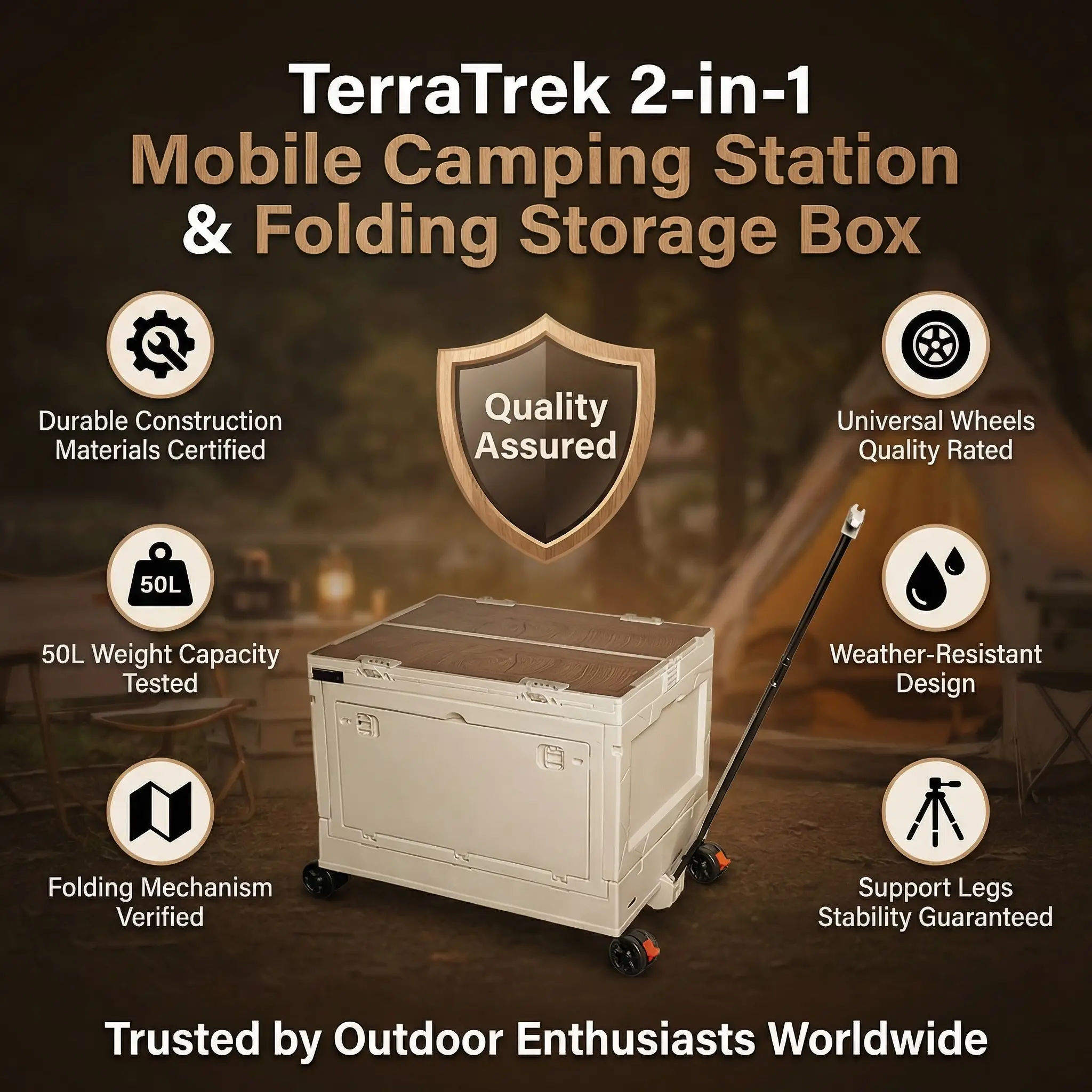 The TerraTrek 2-in-1 Mobile Camping Station & Folding Storage Box 14 All-Terrain Wheels