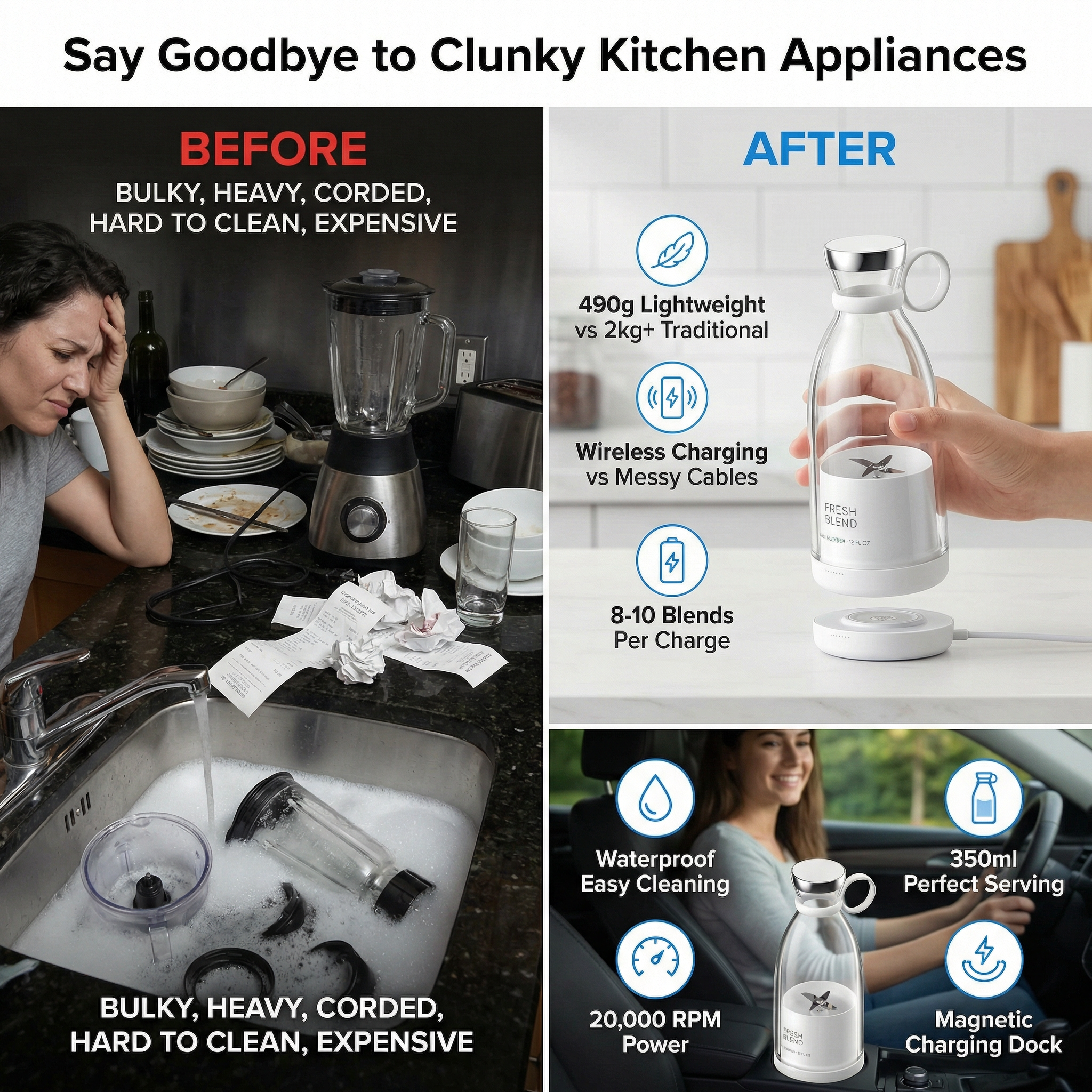 Shake & Take Blender Bottle - Fresh Juice™ Portable Blender – 350ml 5 Before vs After Comparison