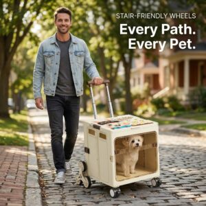 RoamPet Folding Trolley Pet Carrier – Large Capacity Rolling Cat & Dog Travel Bag with Wheels 3 RoamPet rolling pet carrier - key features close-up