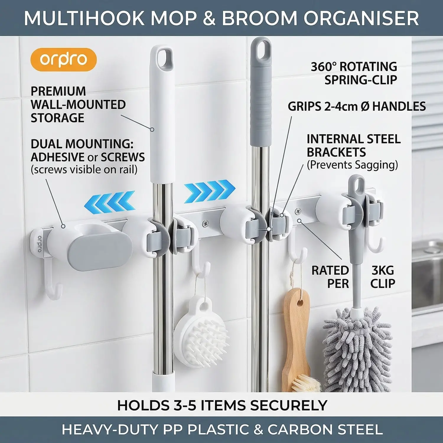5 No-Drill Kitchen & Home Upgrades Under $25 That Actually Work 5 MultiHook Mop & Broom Wall Organiser – No-Drill Punch-Free Storage Rail, Bathroom & Kitchen Tool Holder