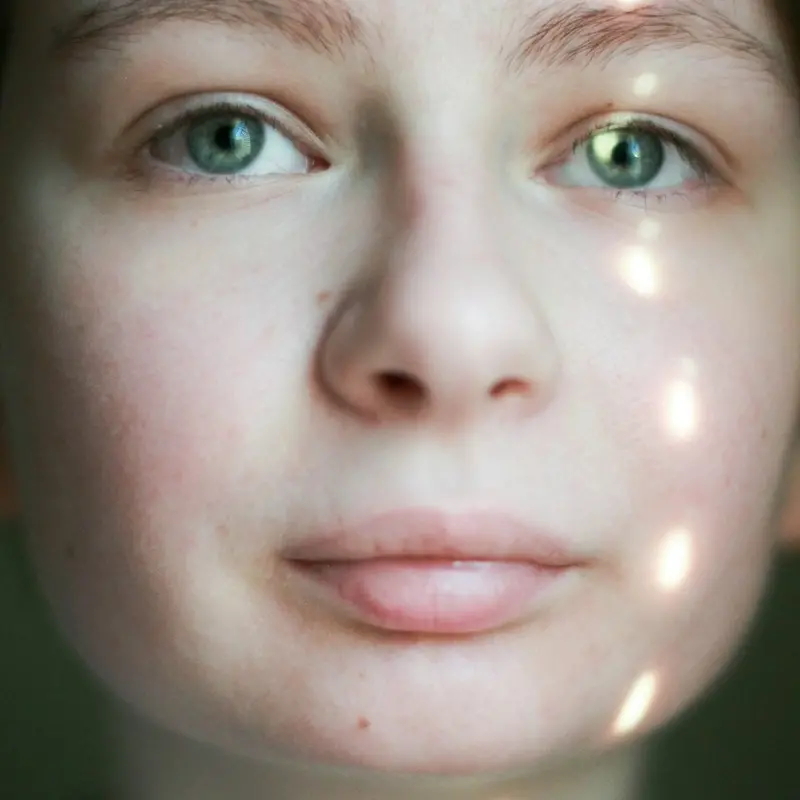 Woman with glowing skin — red light therapy beauty portrait