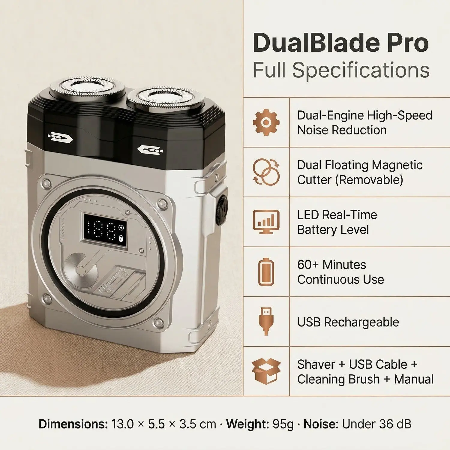 DualBlade Pro Magnetic Electric Shaver – Dual-Head Design, Car & Travel Ready, Full-Body Washable 3 LED Battery Display