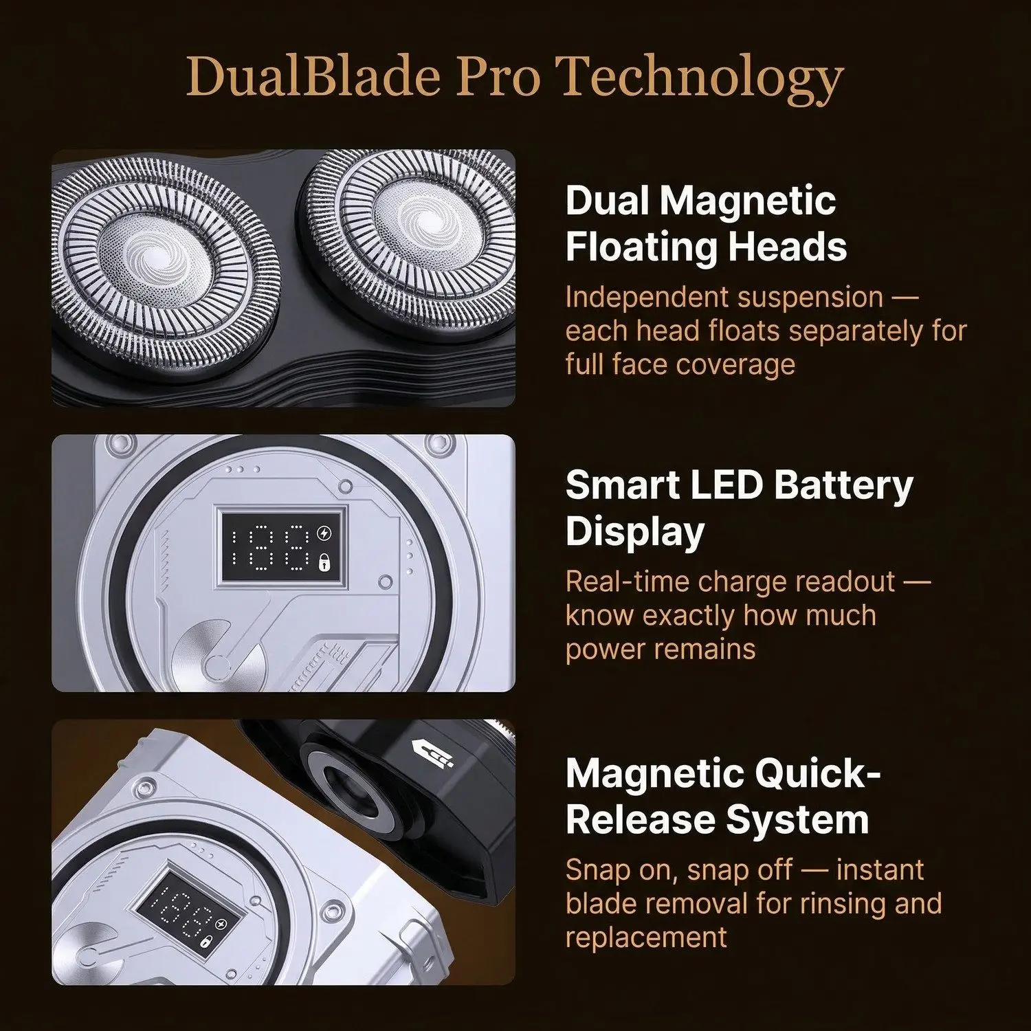 DualBlade Pro Magnetic Electric Shaver – Dual-Head Design, Car & Travel Ready, Full-Body Washable 4 Magnetic Quick-Release Heads