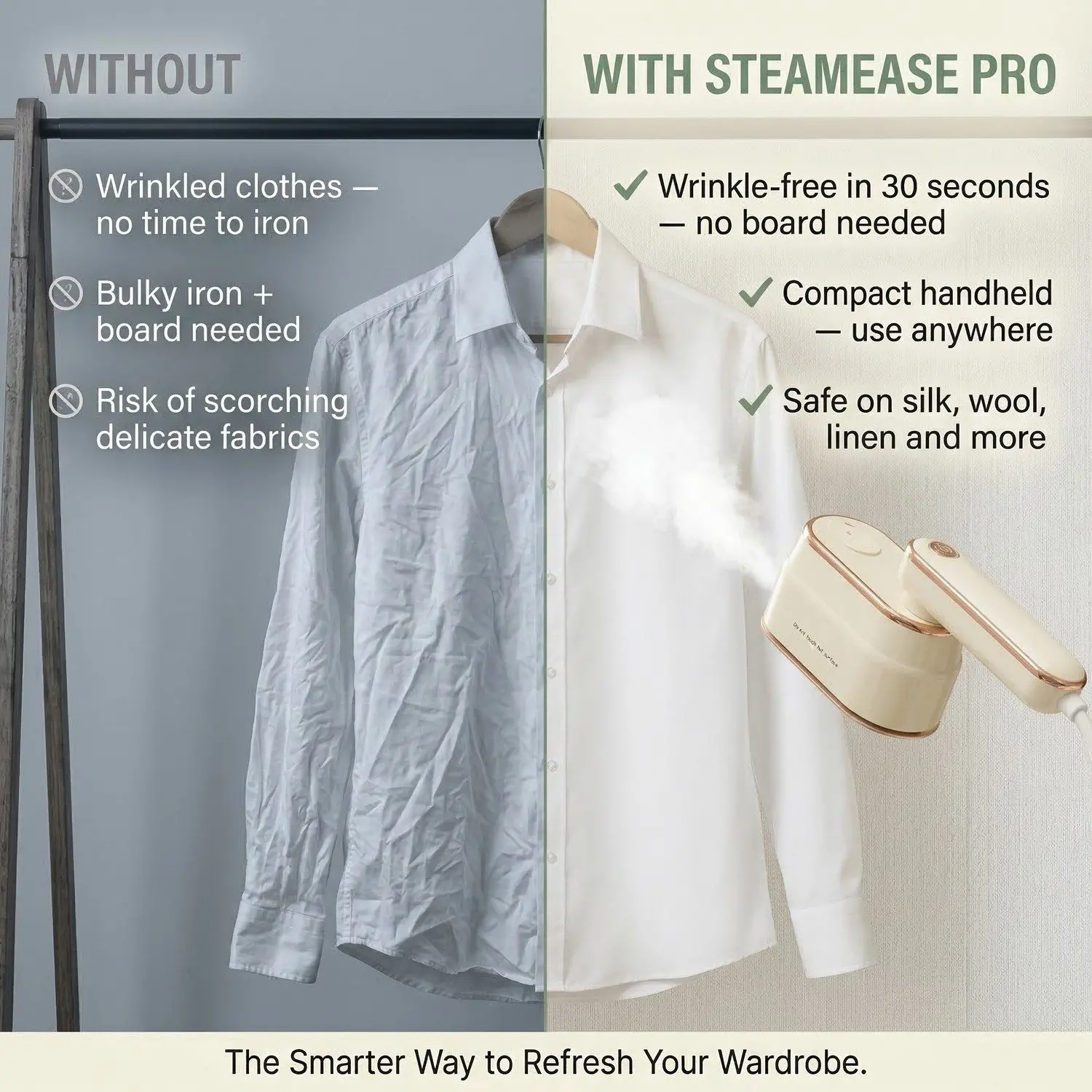 SteamEase Pro Handheld Garment Steamer – Portable Foldable, Fast Heat-Up, Home & Travel Clothing Iron 3 3 Temperature Settings