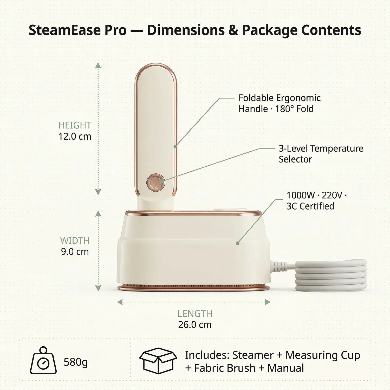 SteamEase Pro Handheld Garment Steamer – Portable Foldable, Fast Heat-Up, Home & Travel Clothing Iron 9 A005 size img
