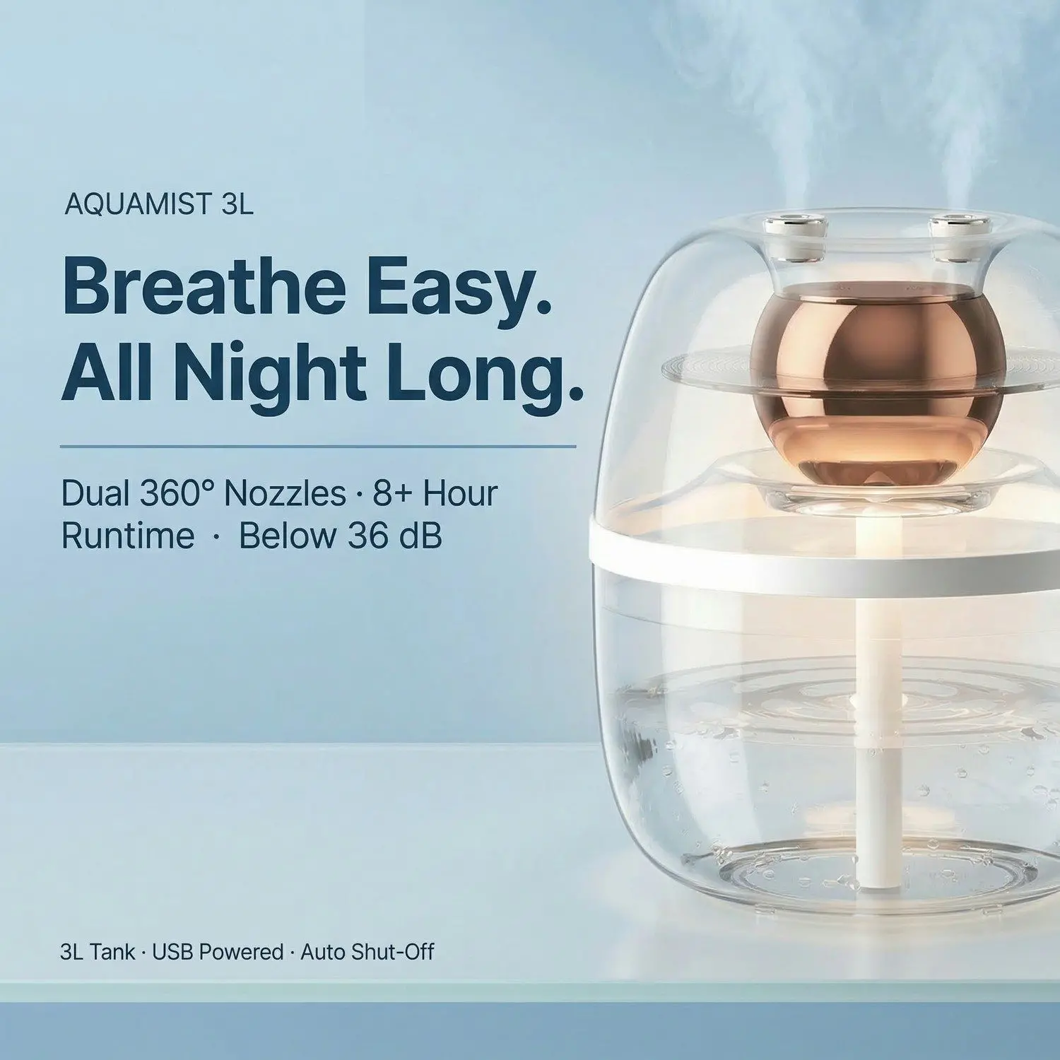 AquaMist 3L USB Dual-Nozzle Humidifier – Large Capacity, Ultra-Quiet, Bedroom & Desktop Air Moisturizer 12 A006 full width