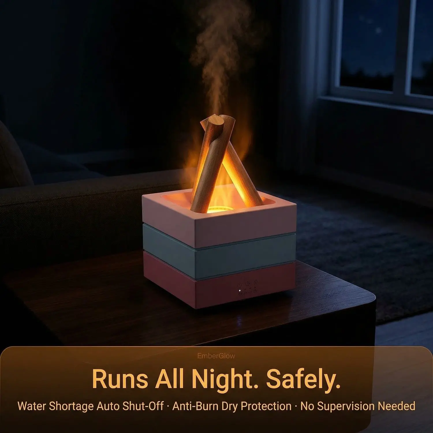 EmberGlow Flame Aroma Diffuser – Realistic LED Campfire Effect, Ultrasonic Mist, USB Essential Oil Diffuser 17 A007 act 2