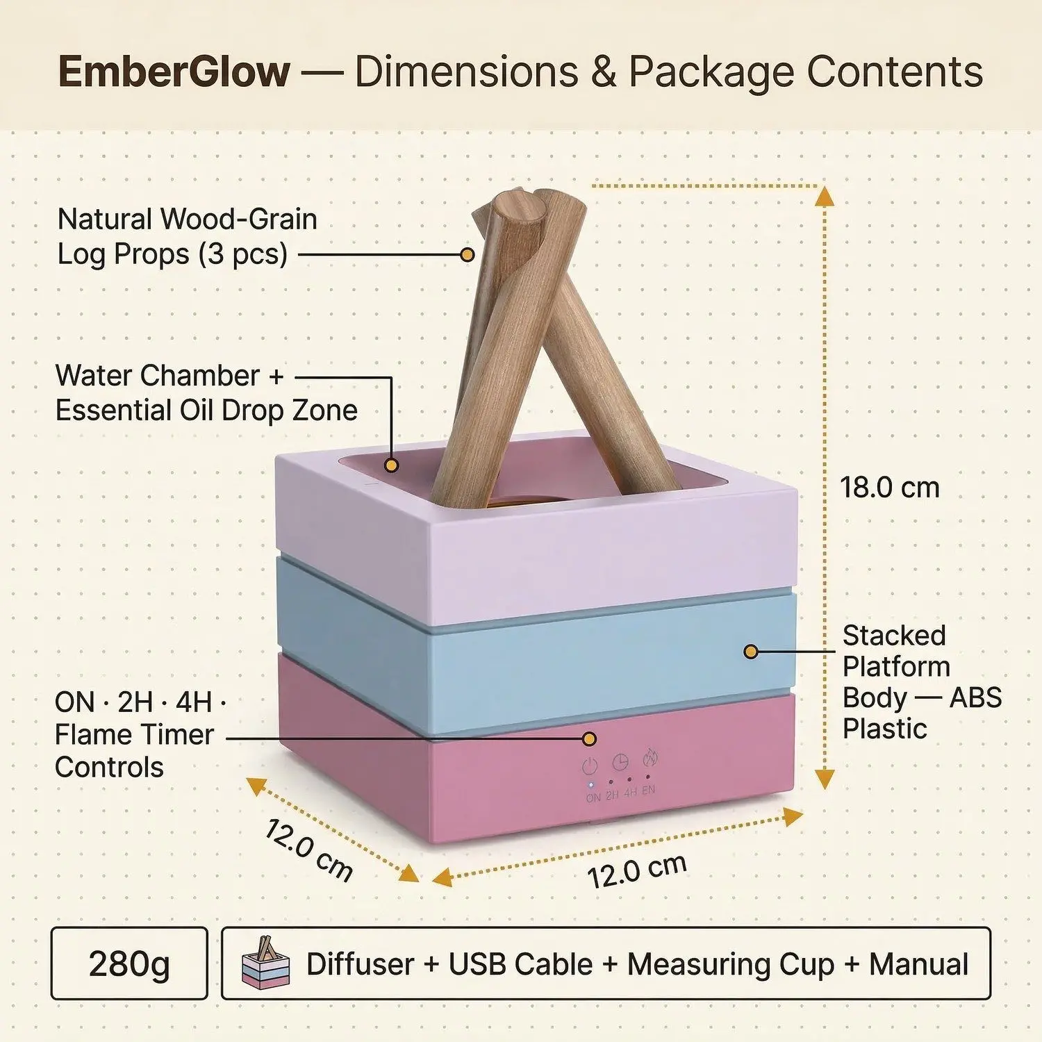 EmberGlow Flame Aroma Diffuser – Realistic LED Campfire Effect, Ultrasonic Mist, USB Essential Oil Diffuser 15 A007 size img