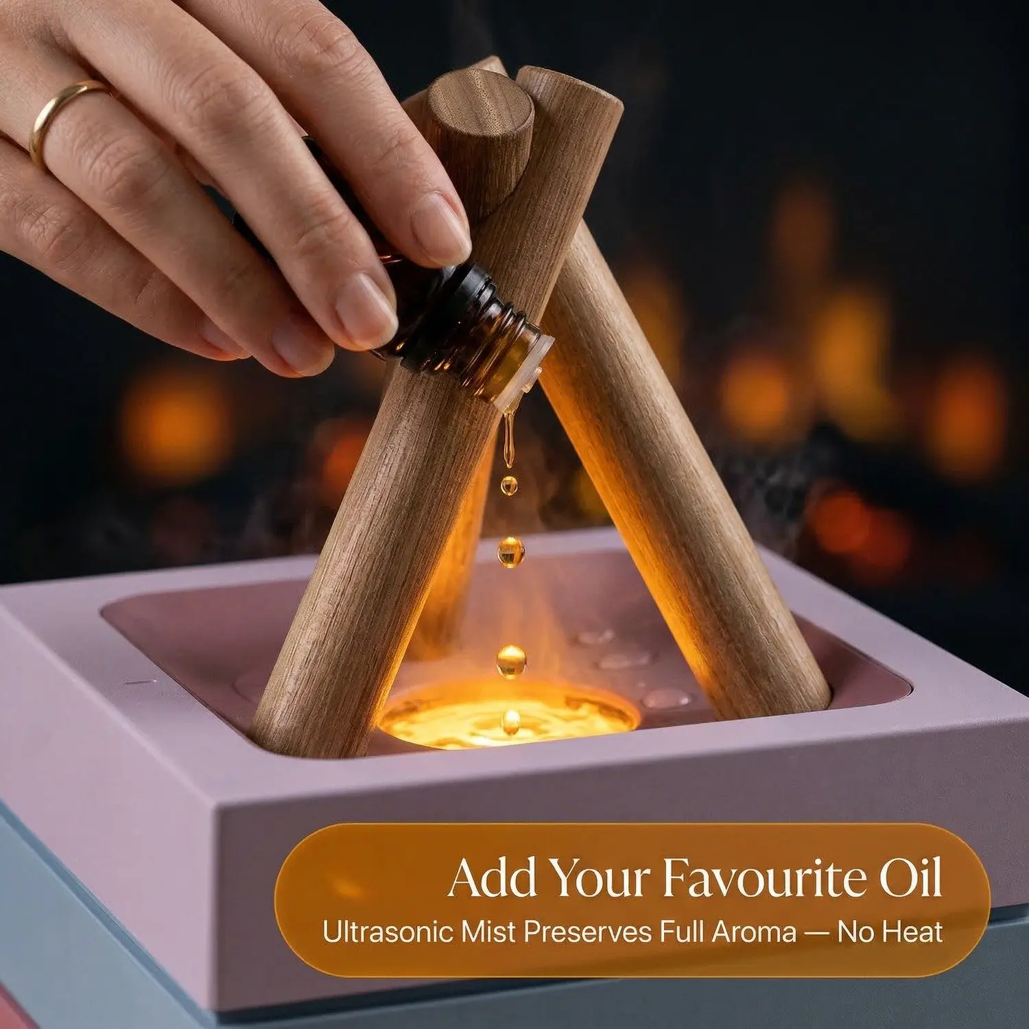 EmberGlow Flame Aroma Diffuser – Realistic LED Campfire Effect, Ultrasonic Mist, USB Essential Oil Diffuser 13 A007 split left