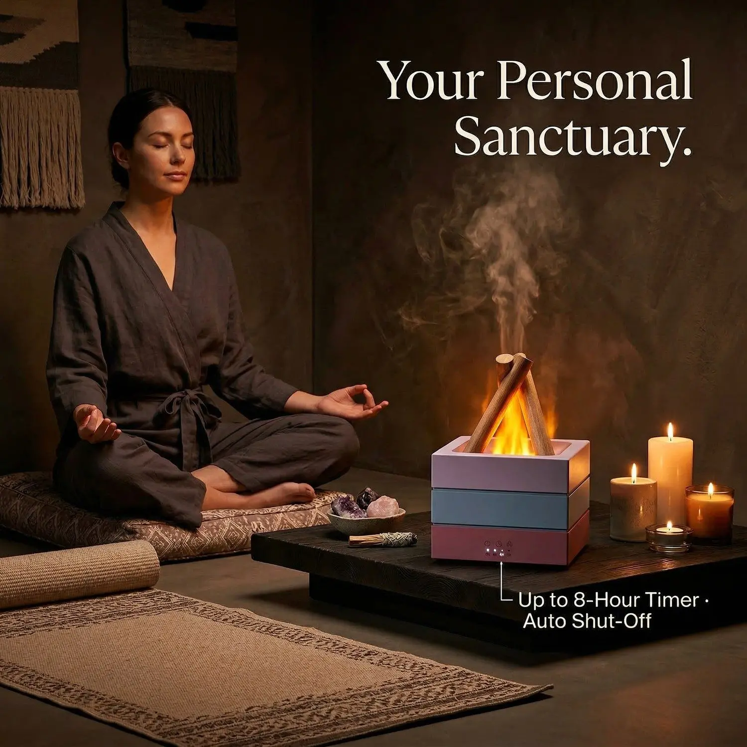 EmberGlow Flame Aroma Diffuser – Realistic LED Campfire Effect, Ultrasonic Mist, USB Essential Oil Diffuser 14 A007 split right