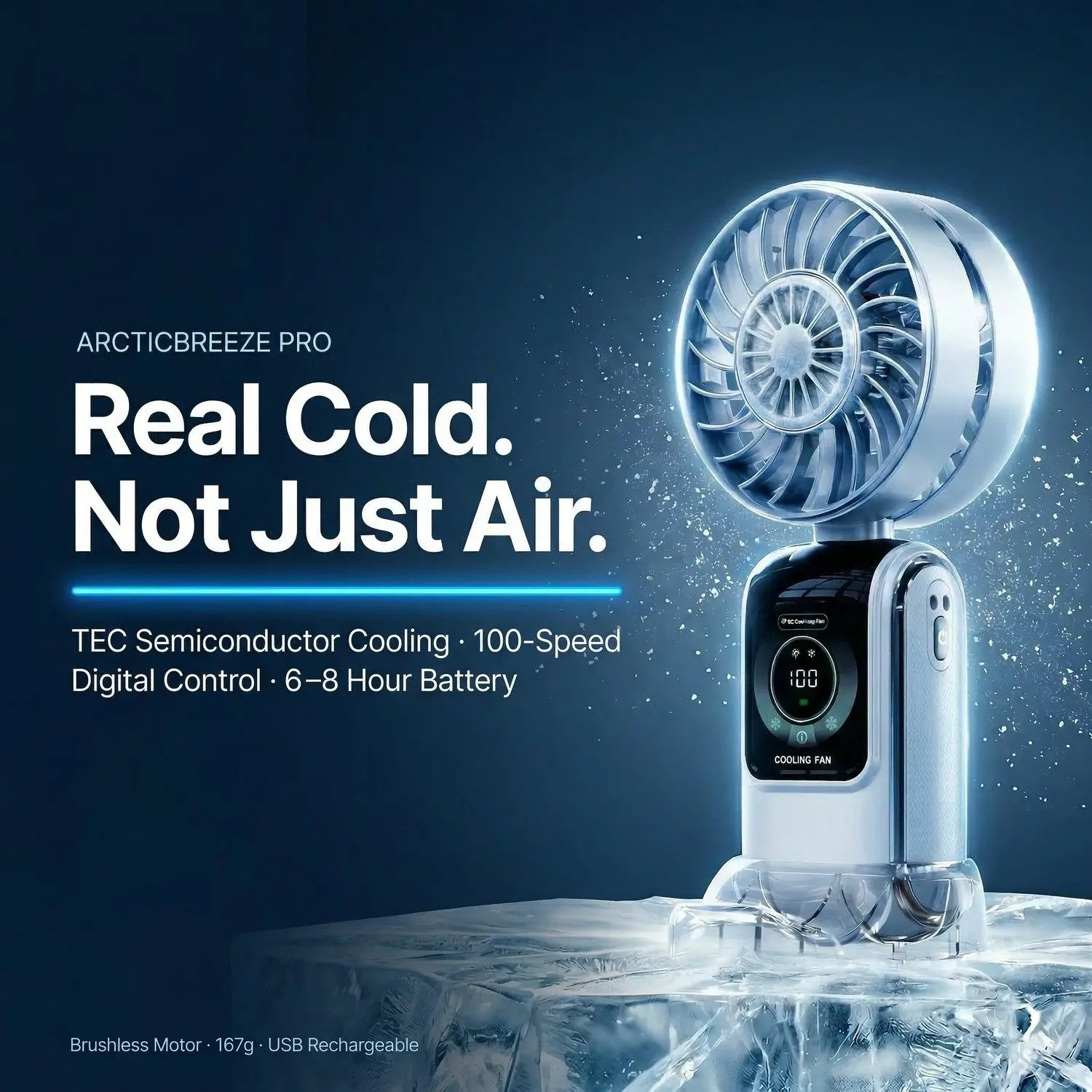 ArcticBreeze Pro Semiconductor Cooling Handheld Fan – TEC Ice Compress, Digital Display, 100-Speed Adjustment 14 A008 full width