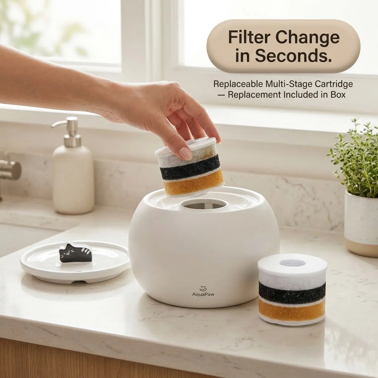 AquaPaw Ceramic Auto Cat Water Fountain – Electric Circulating Filter, Silent Pump, 1L & 1.5L 12 A009 act 3