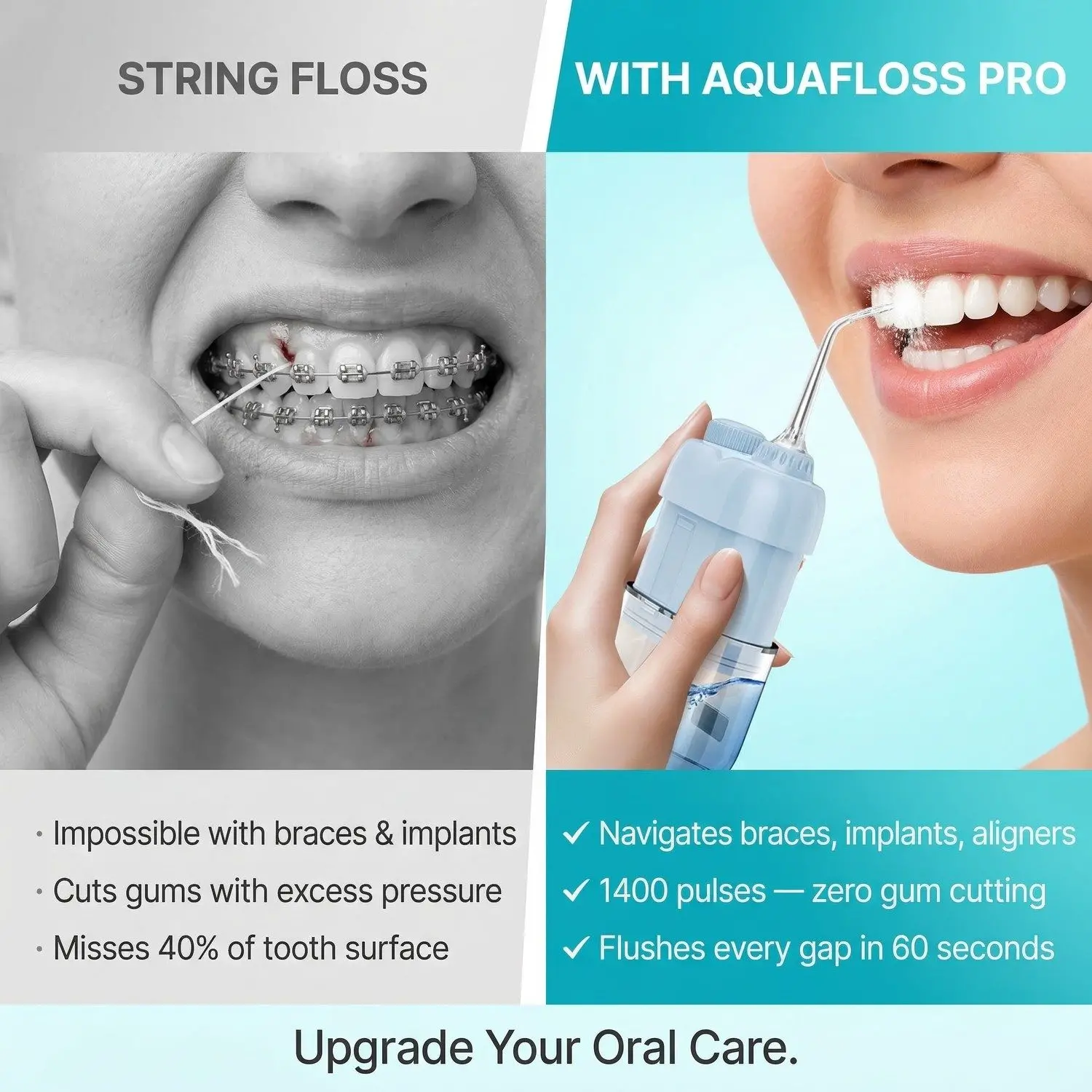 AquaFloss Pro Portable Water Flosser – Orthodontic, IPX7 Waterproof, Rechargeable Oral Irrigator 5 Rechargeable & Portable