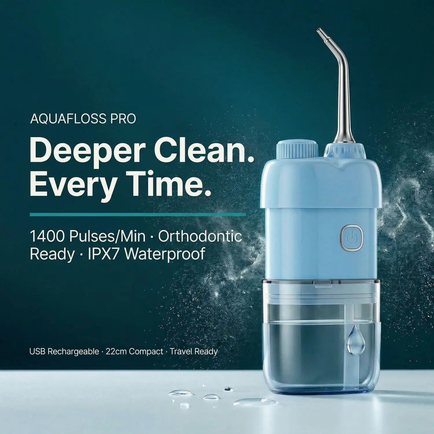 AquaFloss Pro Portable Water Flosser – Orthodontic, IPX7 Waterproof, Rechargeable Oral Irrigator 6 A011 full width