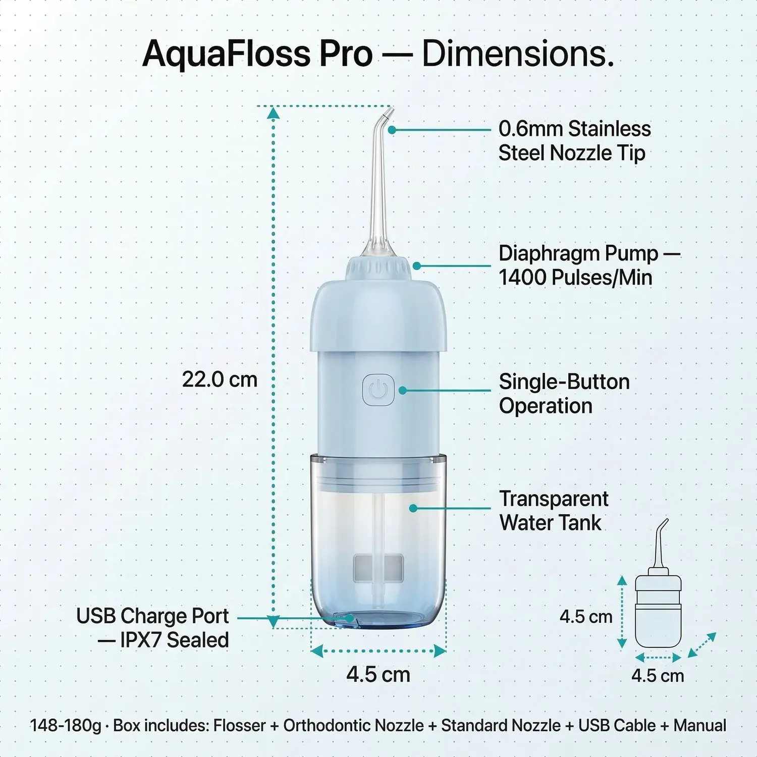 AquaFloss Pro Portable Water Flosser – Orthodontic, IPX7 Waterproof, Rechargeable Oral Irrigator 9 A011 size img