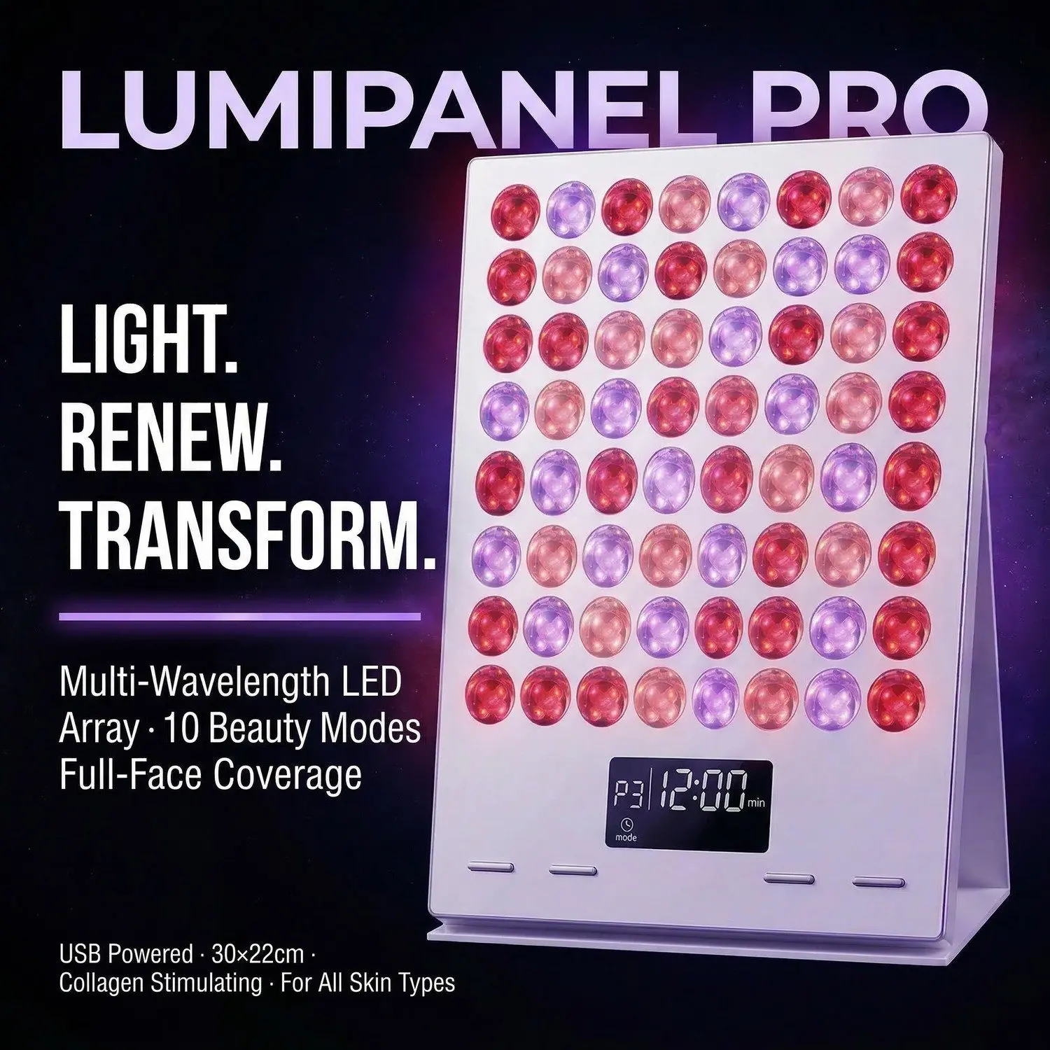 LumiPanel Pro LED Light Therapy Beauty Device – Photon Rejuvenation, Anti-Aging & Skin Brightening 6 A012 full width