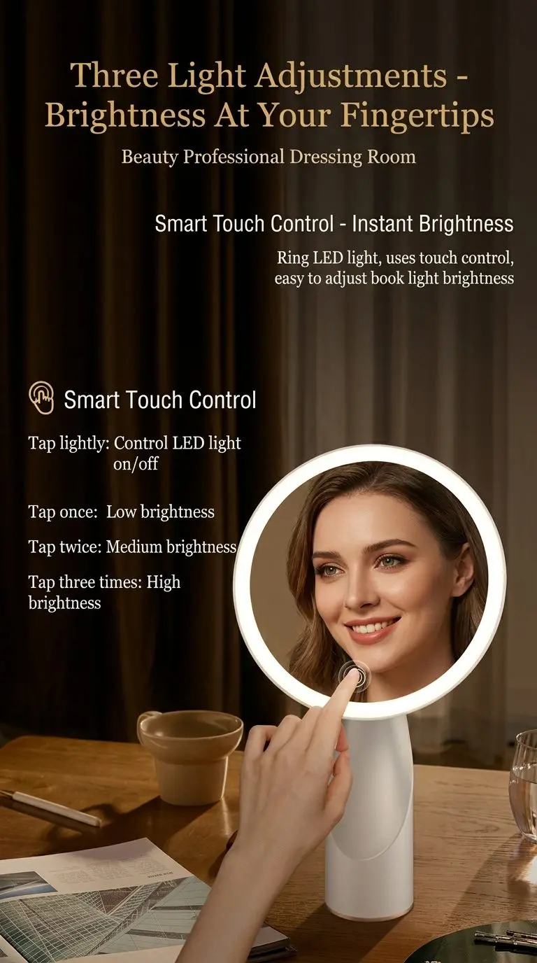 LuxeGlow LED Makeup Mirror – Smart USB Light, Foldable Desktop Vanity Mirror, HD Clarity 4 Smart Touch Control Three Brightness Levels