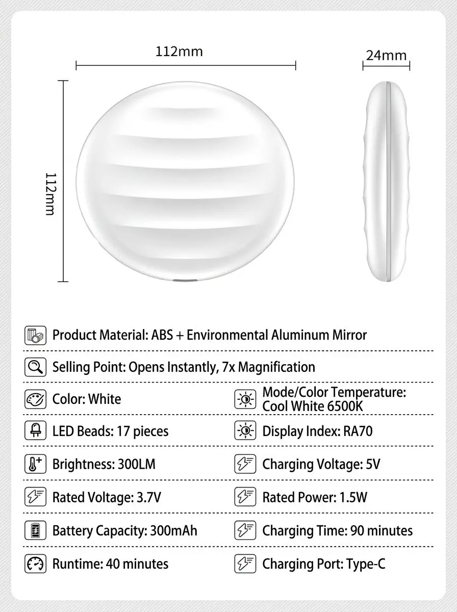 GlowCompact Rechargeable LED Makeup Mirror – Foldable, 5x Magnification, Travel Vanity Mirror 2 5× Magnification Panel