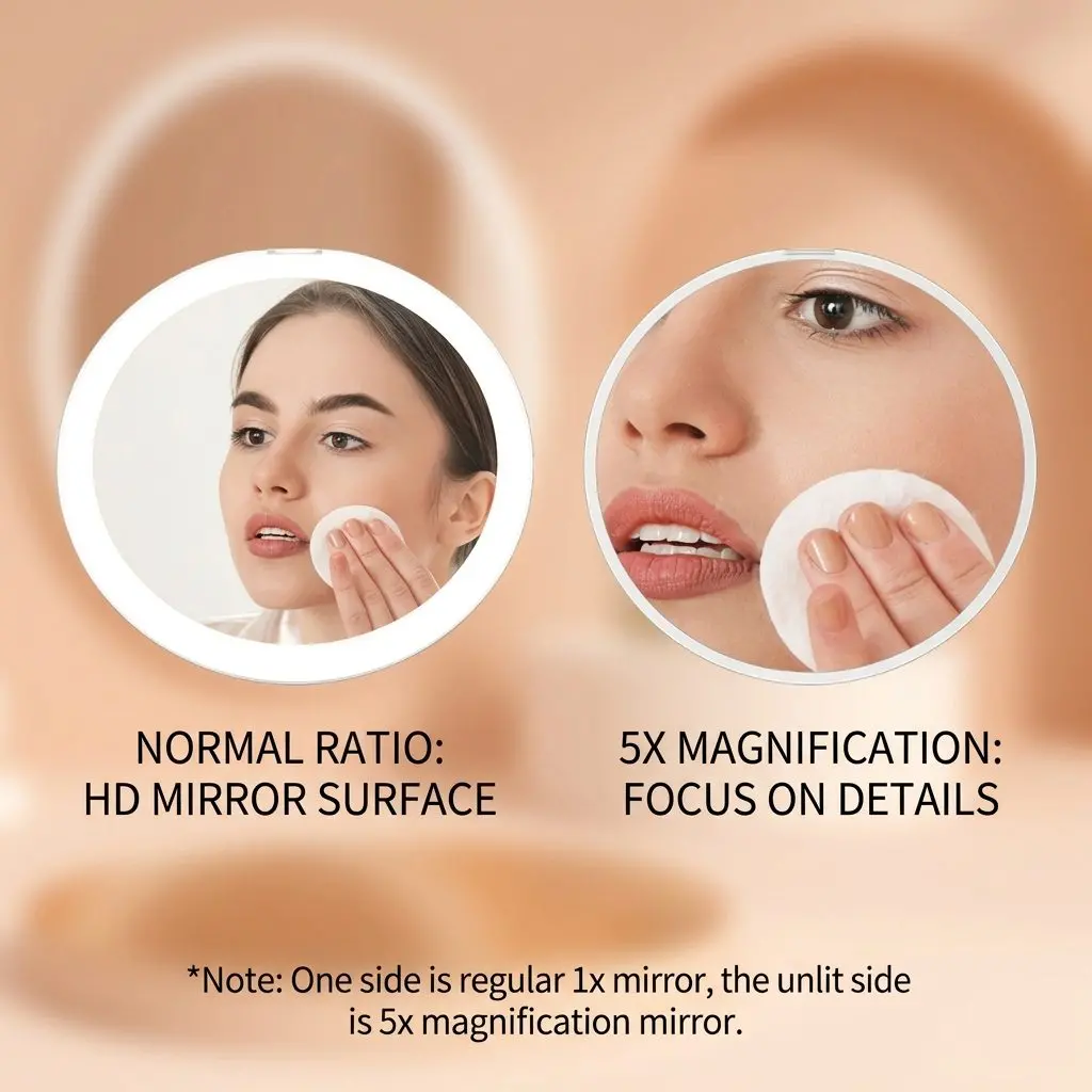 GlowCompact Rechargeable LED Makeup Mirror – Foldable, 5x Magnification, Travel Vanity Mirror 5 Foldable Compact Form