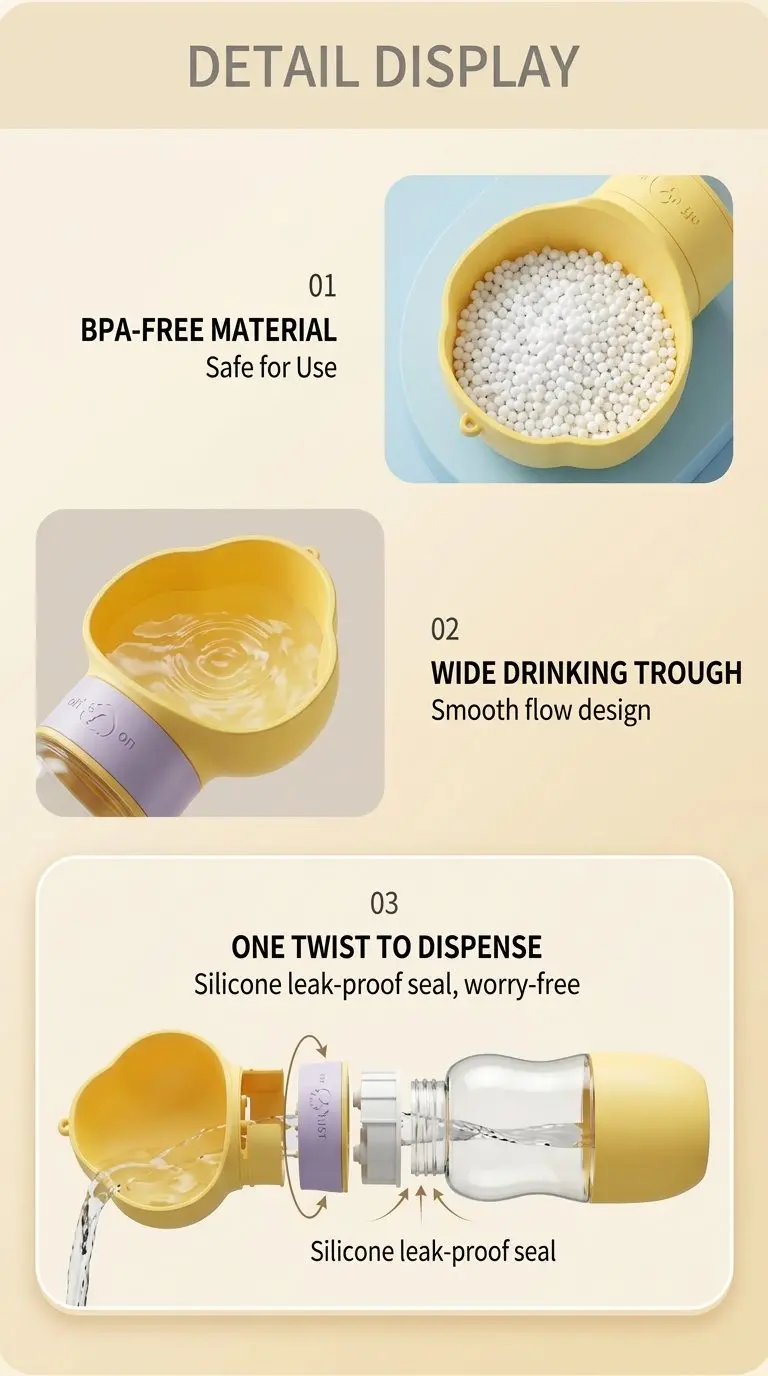 HydroWalk 2-in-1 Portable Pet Water Bottle & Food Dispenser - Leak-Proof Travel Bowl for Dogs 6 A017 FEA 2