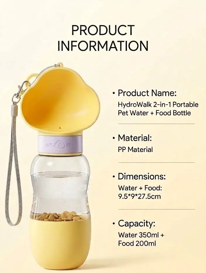 HydroWalk 2-in-1 Portable Pet Water Bottle & Food Dispenser - Leak-Proof Travel Bowl for Dogs 7 A017 FEA 4