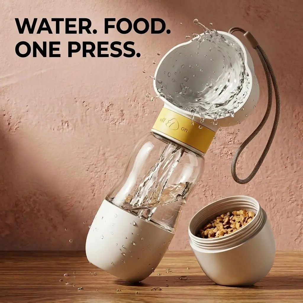 HydroWalk 2-in-1 Portable Pet Water Bottle & Food Dispenser - Leak-Proof Travel Bowl for Dogs 4 A017 FULL