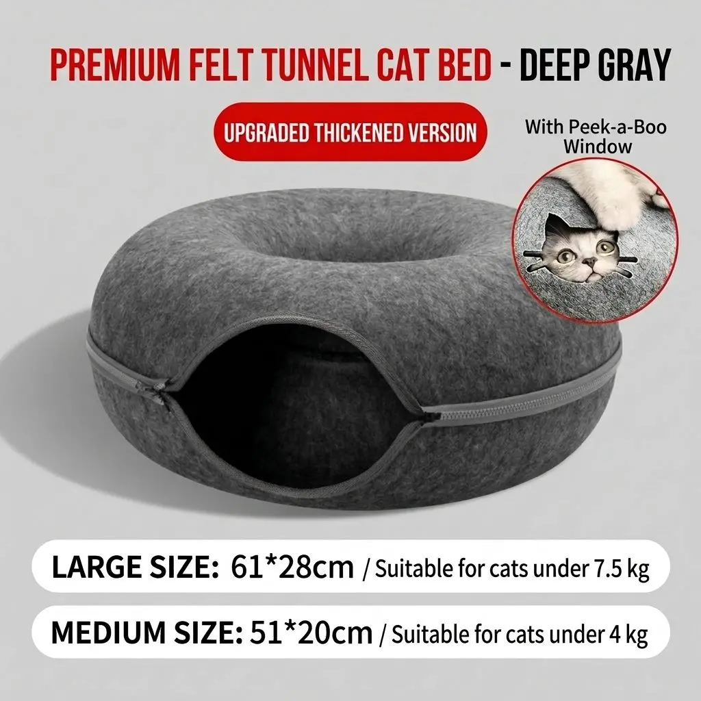 CozyNest All-Season Cat Bed – Donut Tunnel Design, Self-Warming Felt, Cat & Small Dog Nest 9 A020 ACT 1