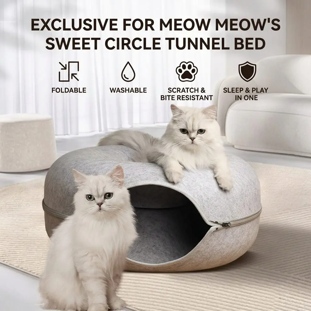CozyNest All-Season Cat Bed – Donut Tunnel Design, Self-Warming Felt, Cat & Small Dog Nest 2 A020 FEA 1