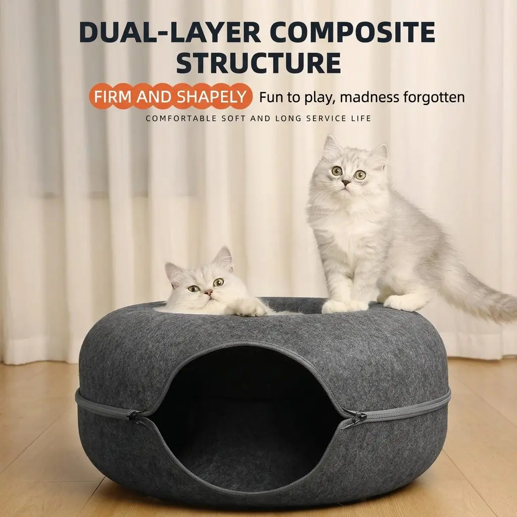 CozyNest All-Season Cat Bed – Donut Tunnel Design, Self-Warming Felt, Cat & Small Dog Nest 3 A020 FEA 2