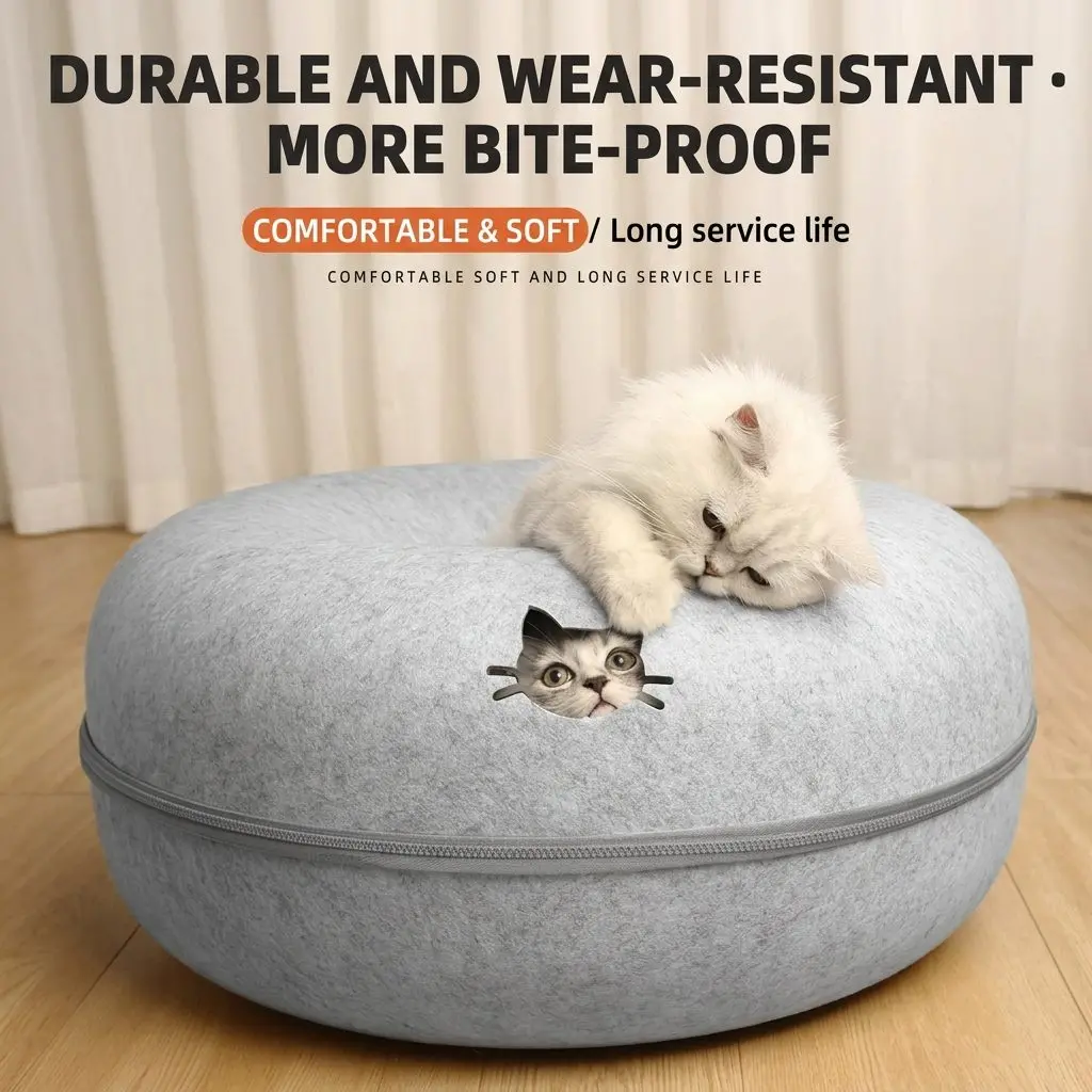 CozyNest All-Season Cat Bed – Donut Tunnel Design, Self-Warming Felt, Cat & Small Dog Nest 4 A020 FEA 3