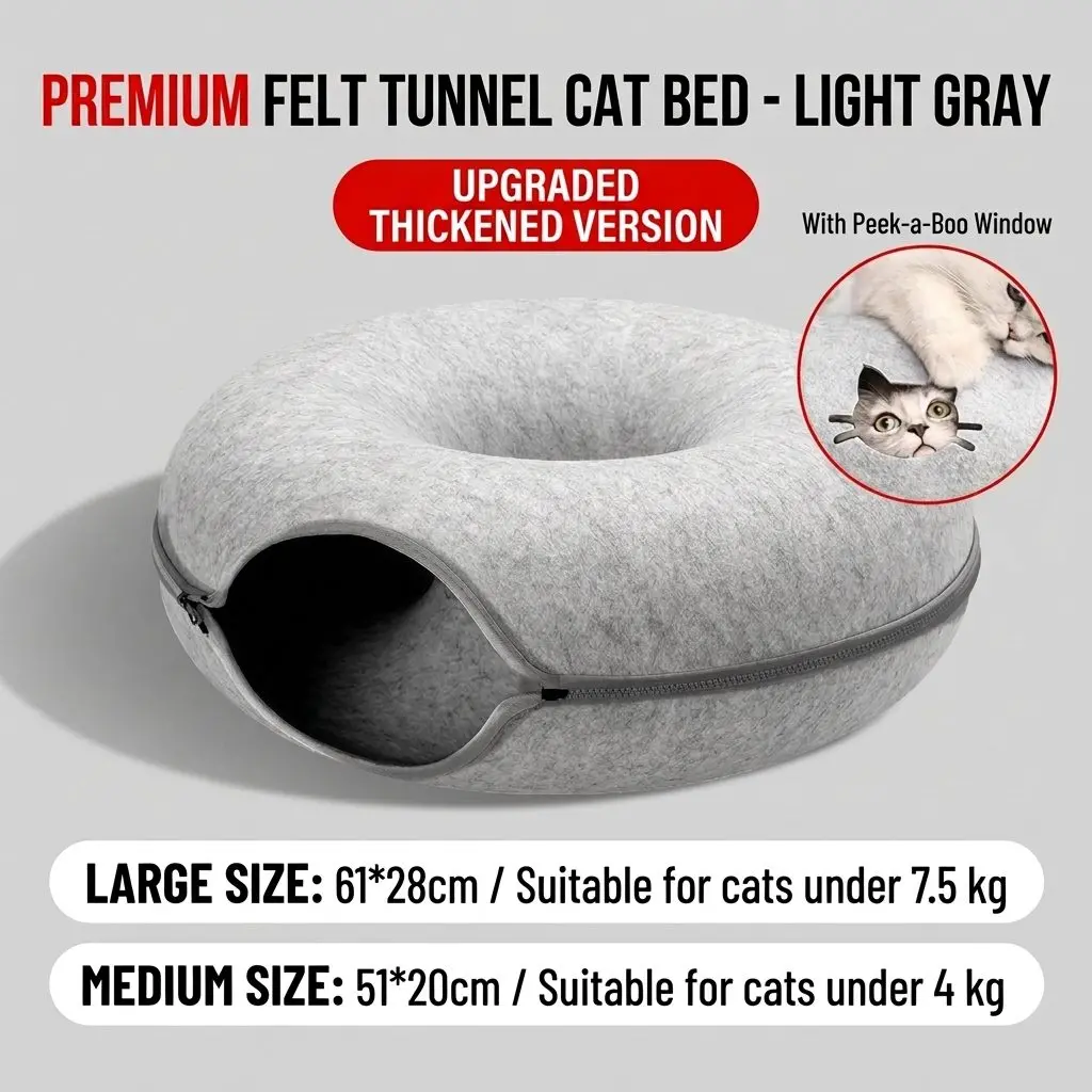 CozyNest All-Season Cat Bed – Donut Tunnel Design, Self-Warming Felt, Cat & Small Dog Nest 6 A020 FULL