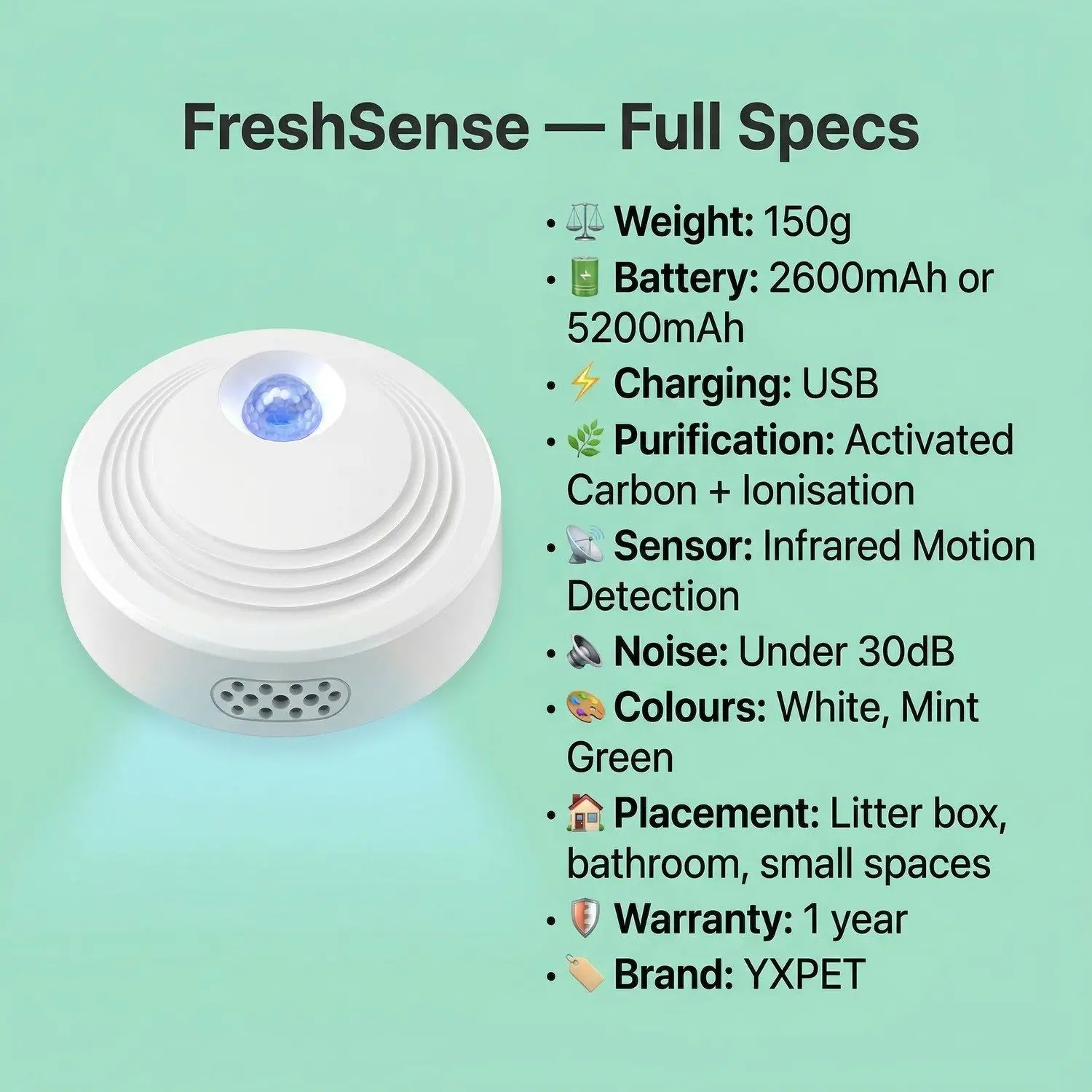 FreshSense Smart Litter Box Deodorizer – Infrared Motion Sensor, Air Purifier, USB Rechargeable 3 A023 FEA 02