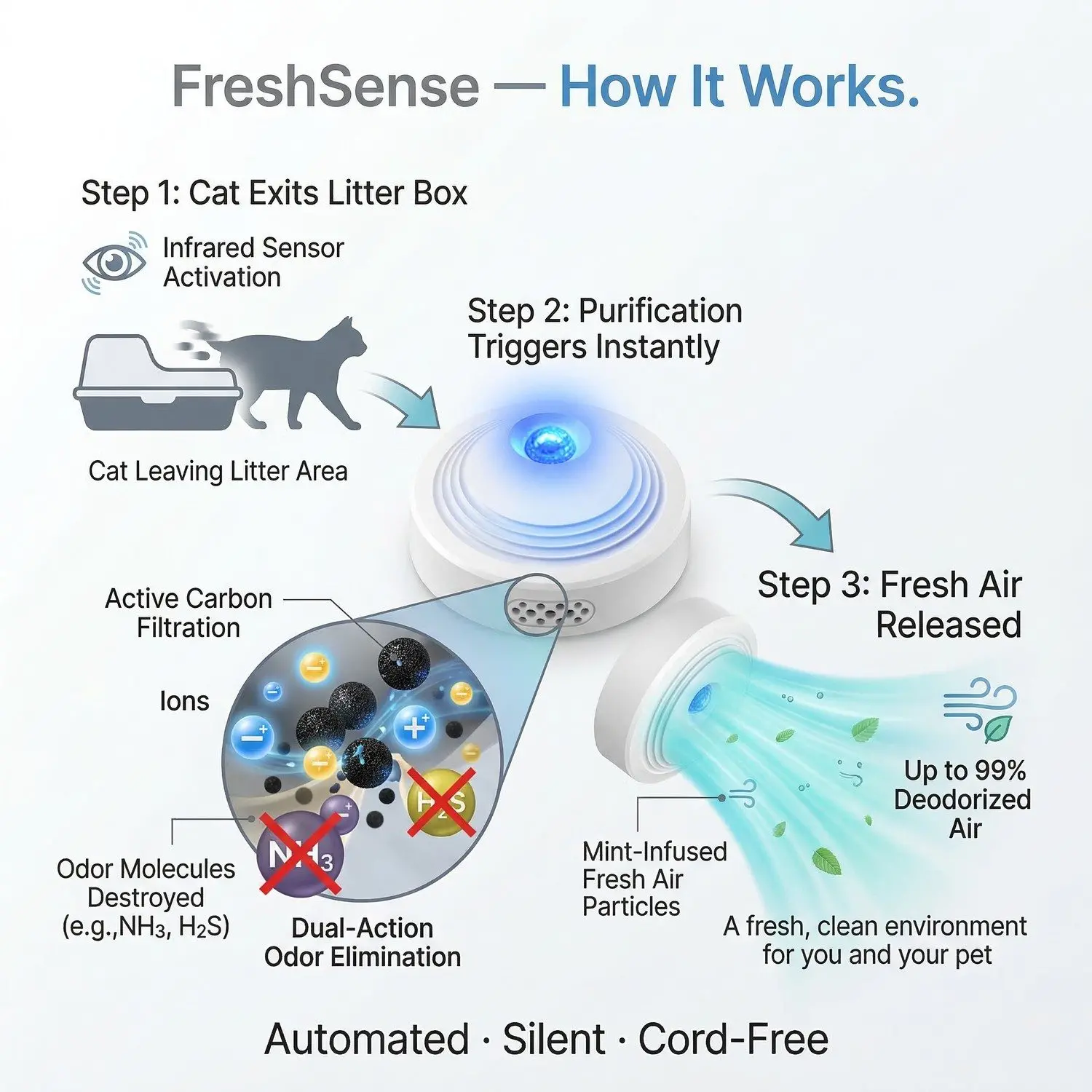 FreshSense Smart Litter Box Deodorizer – Infrared Motion Sensor, Air Purifier, USB Rechargeable 4 A023 FEA 03