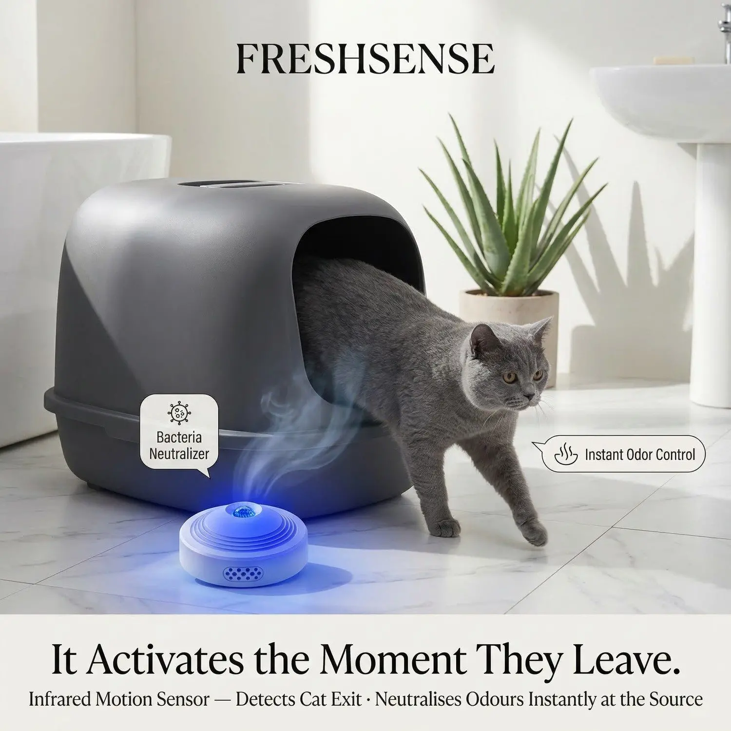 FreshSense Smart Litter Box Deodorizer – Infrared Motion Sensor, Air Purifier, USB Rechargeable 1 A023 LIF 01