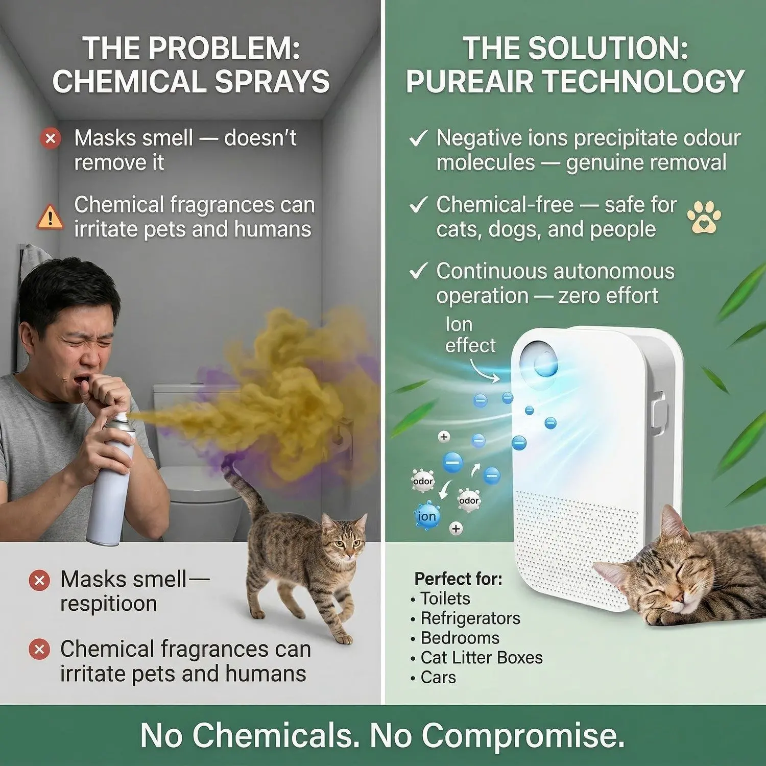 PureAir Pet Ionic Deodorizer – Smart Sensor, Negative Ion Air Purifier, Litter Box & Fridge Odour Eliminator 7 A024 SPL 01