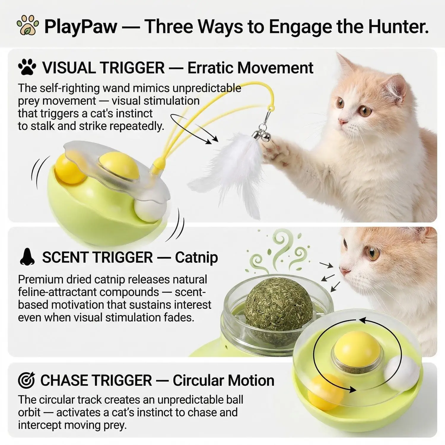PlayPaw Tumbler Cat Toy Set – Self-Righting Wand, Catnip Ball & Spinning Turntable Interactive Toy 4 Spinning Turntable