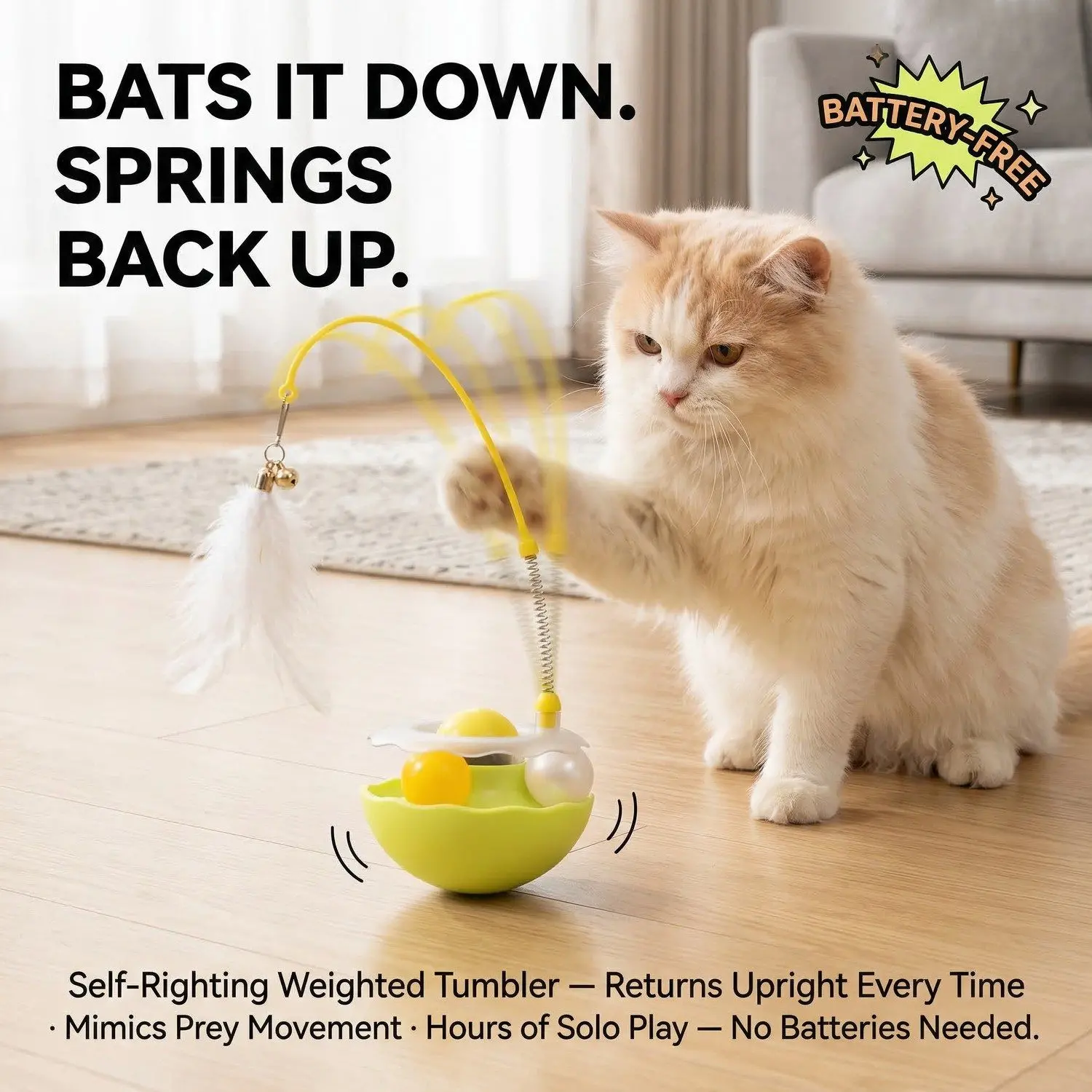 PlayPaw Tumbler Cat Toy Set – Self-Righting Wand, Catnip Ball & Spinning Turntable Interactive Toy 1 PlayPaw Tumbler Cat Toy Set