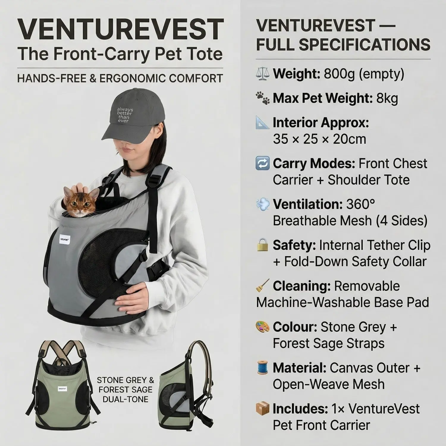 VentureVest Pet Front Carrier Bag – Breathable Tote Backpack, Hands-Free Cat & Dog Carry Bag 8 A034 05