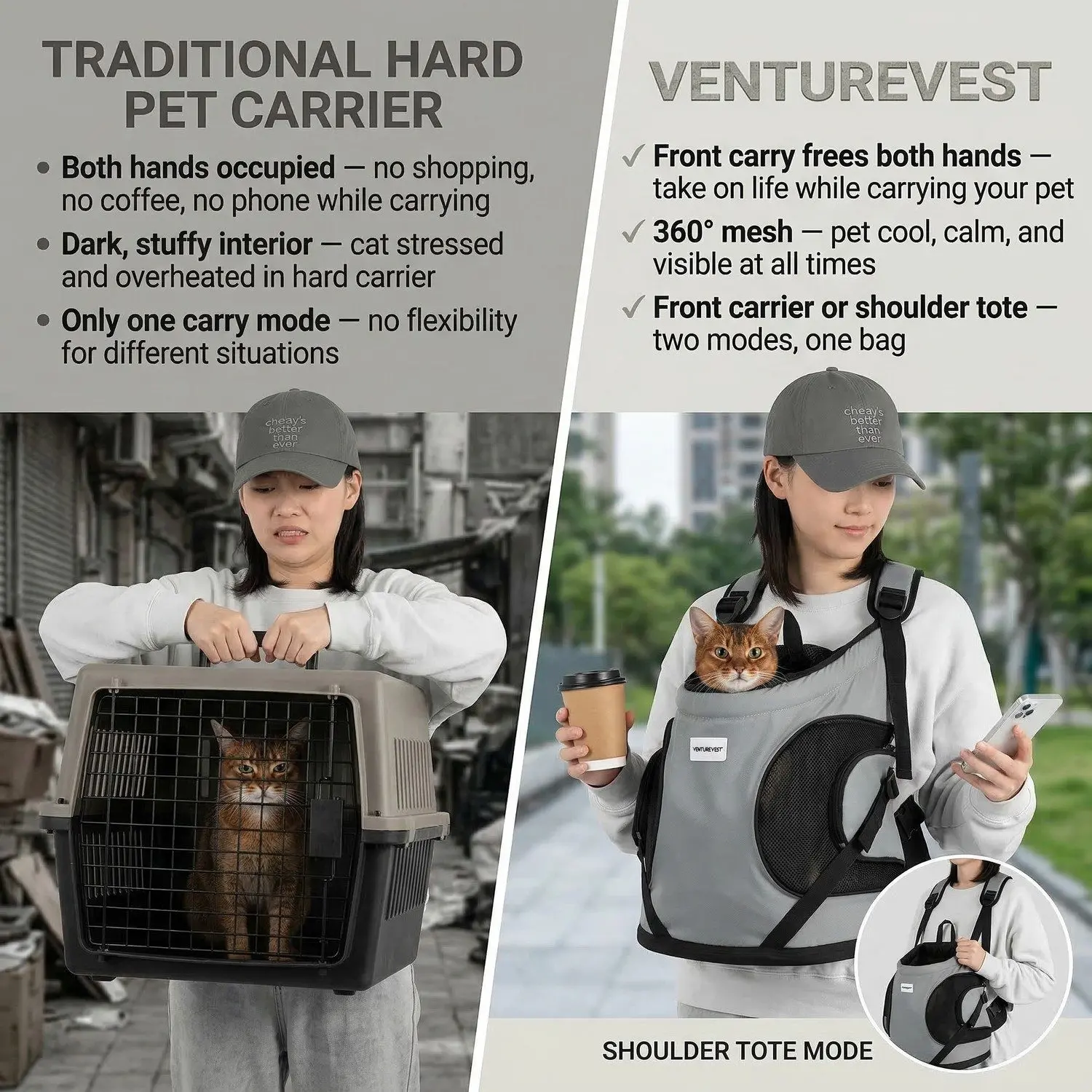 VentureVest Pet Front Carrier Bag – Breathable Tote Backpack, Hands-Free Cat & Dog Carry Bag 6 A034 08
