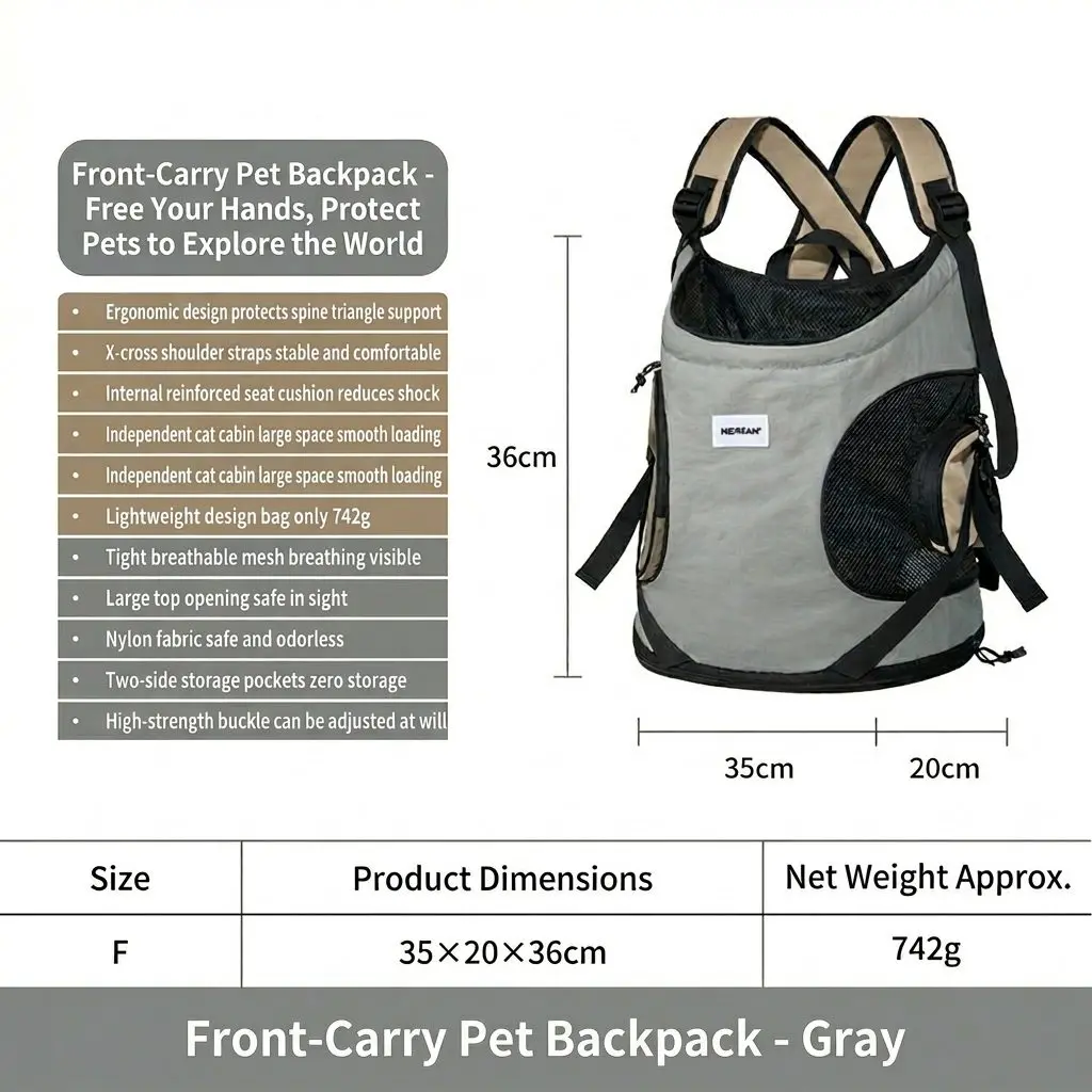 VentureVest Pet Front Carrier Bag – Breathable Tote Backpack, Hands-Free Cat & Dog Carry Bag 9 A034 19