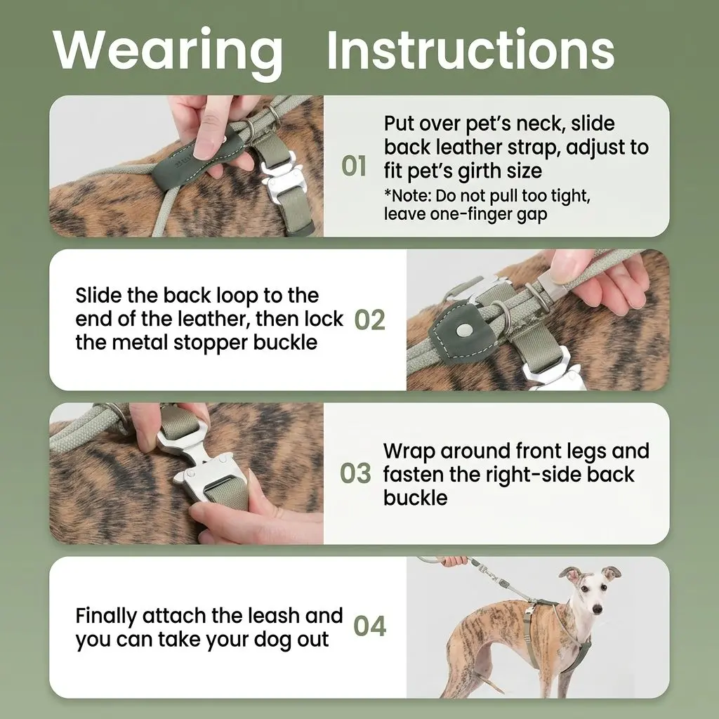 HiDREAM H-Shape Dog Harness – Leather & Rope Adjustable Vest, Escape-Proof with Leash 10 A037 04